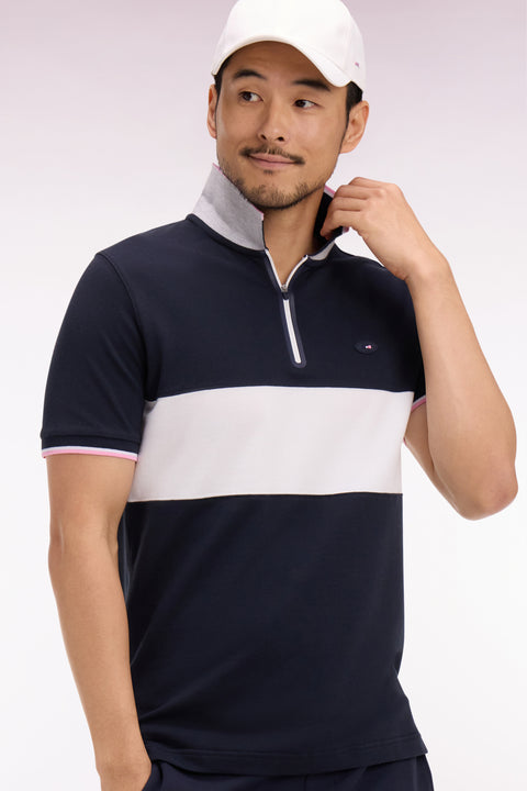 Polo à manches courtes XV de France en piqué coton marine découpes blanches - Image 1