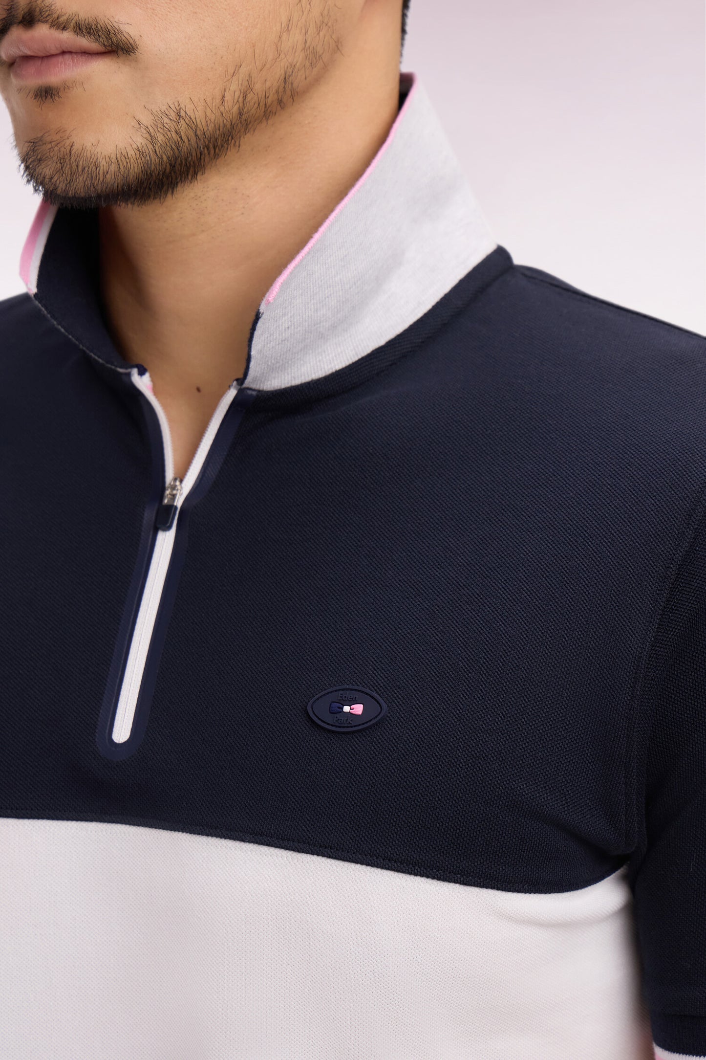 Polo à manches courtes XV de France en piqué coton marine découpes blanches