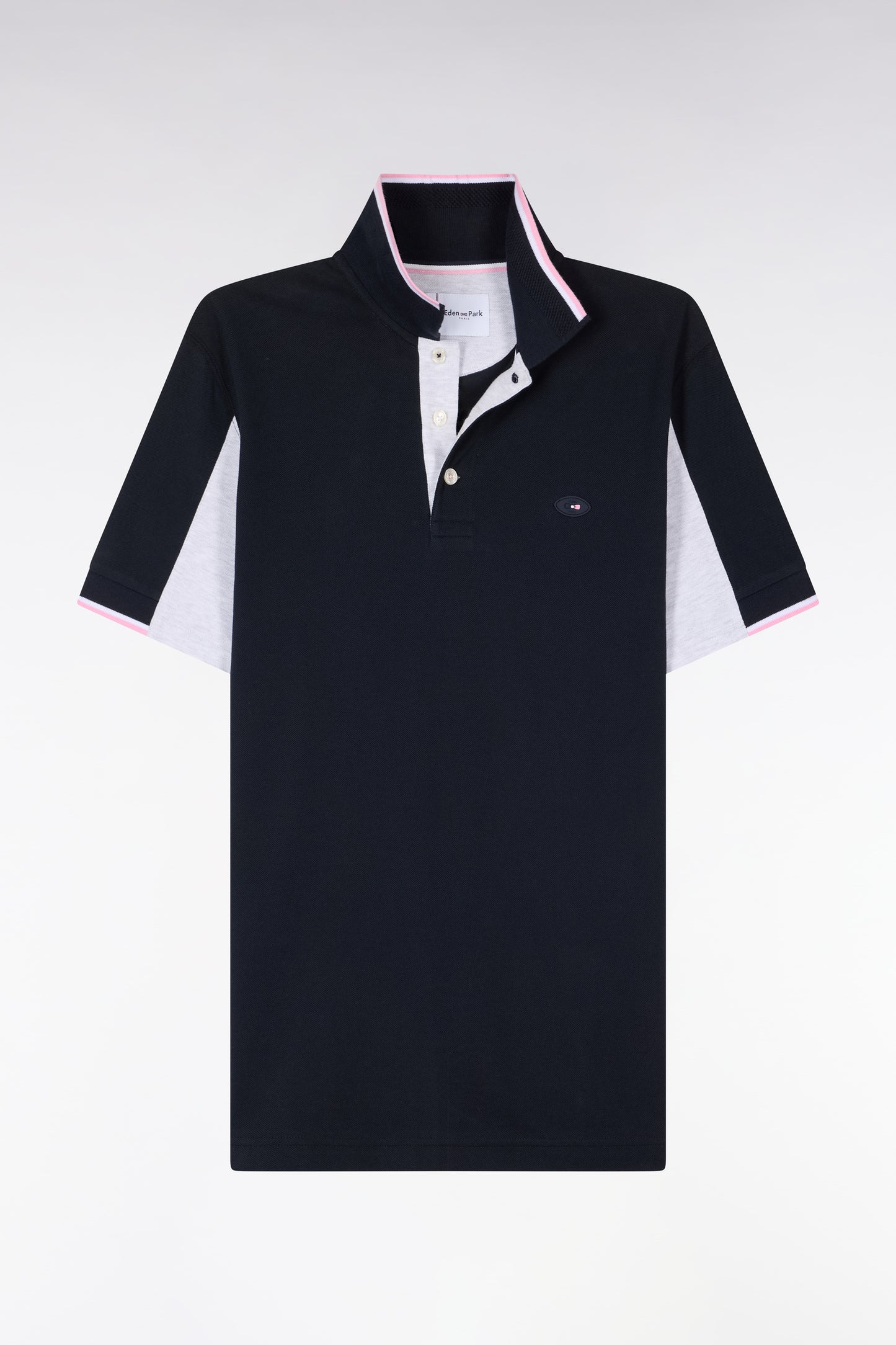 XV de France short-sleeved polo shirt in navy cotton pique with cut-out sleeves