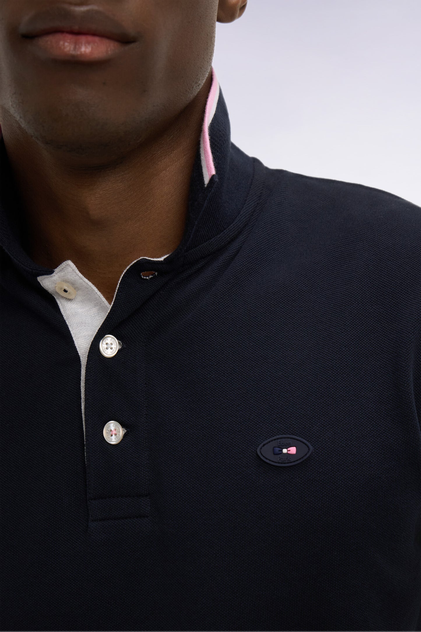 XV de France short-sleeved polo shirt in navy cotton pique with cut-out sleeves