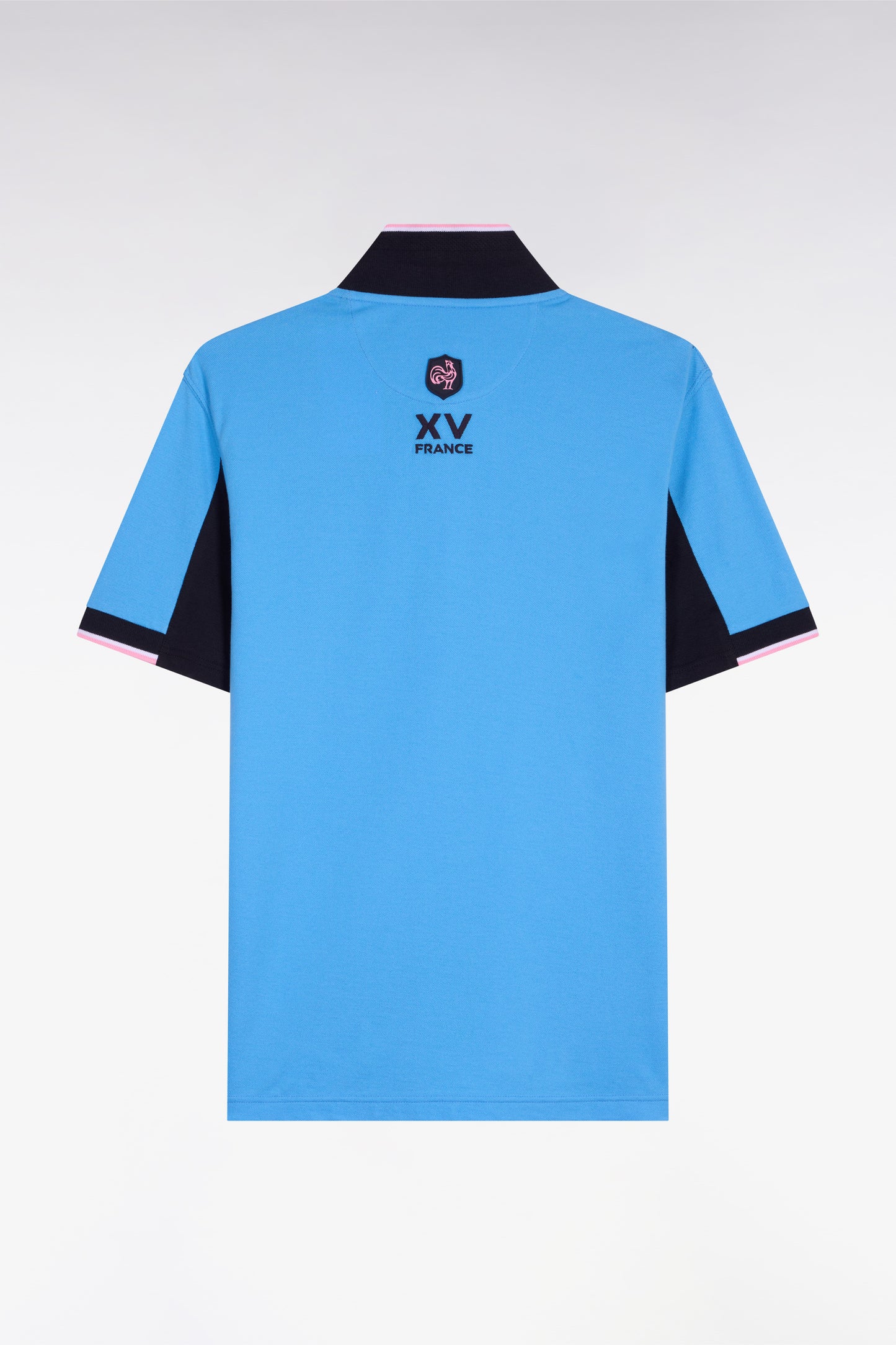 XV de France short-sleeved polo shirt in blue cotton pique with cut-out sleeves