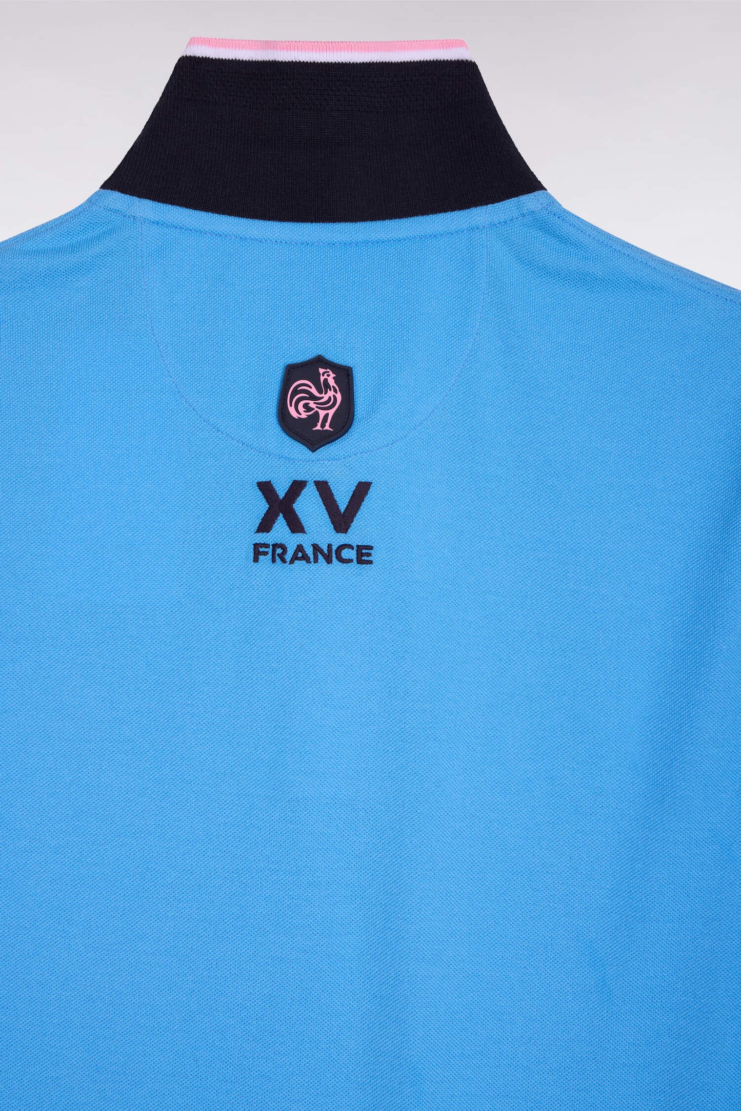 XV de France short-sleeved polo shirt in blue cotton pique with cut-out sleeves