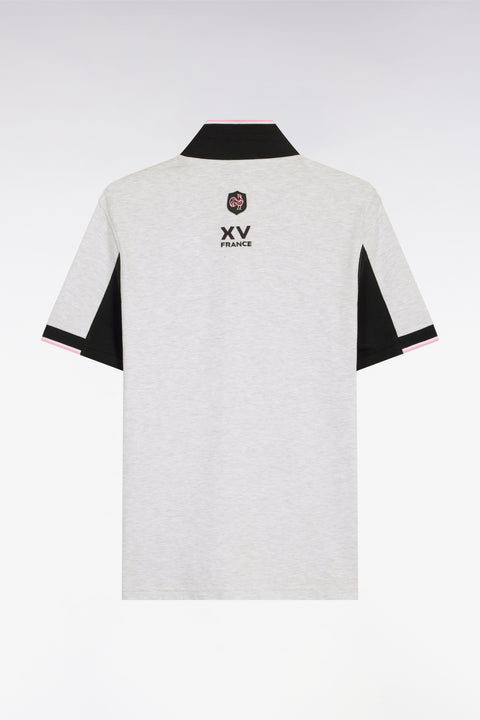 Polo à manches courtes XV de France en piqué coton gris clair à découpes de manches - Image 2