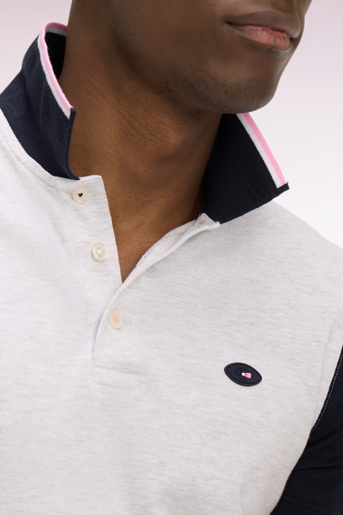 Polo à manches courtes XV de France en piqué coton gris clair à découpes de manches