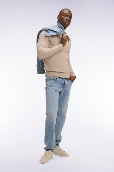 Beige cotton trucker neck sweater