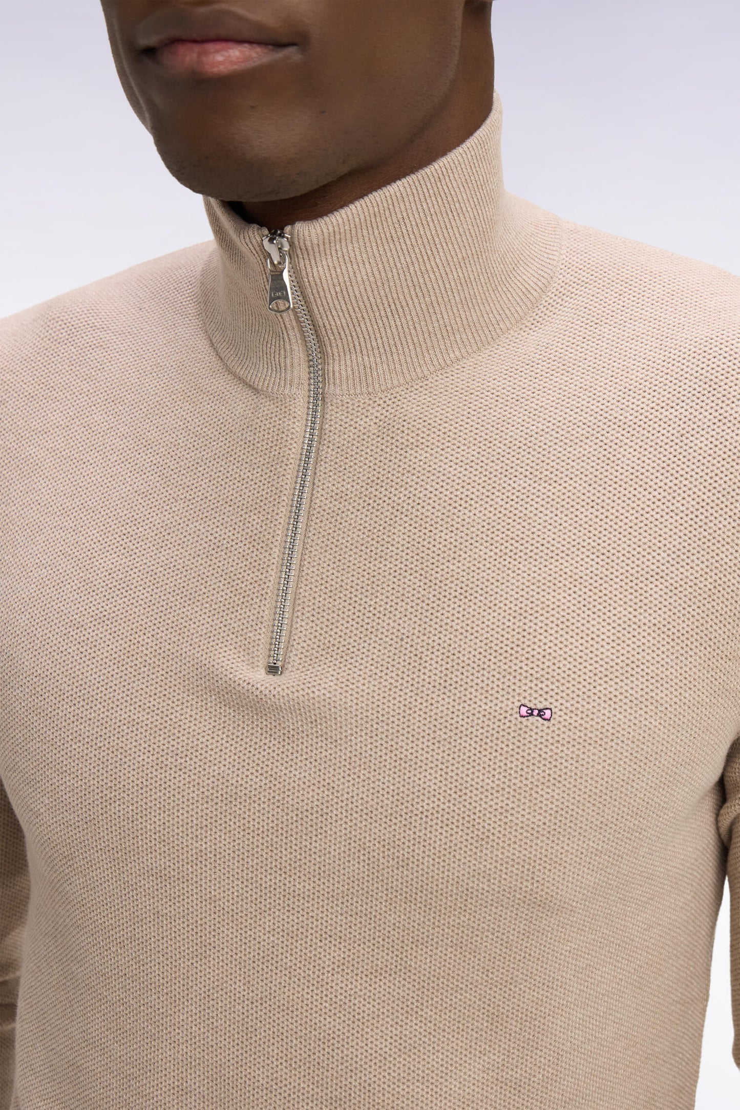 Pull col camionneur en coton beige