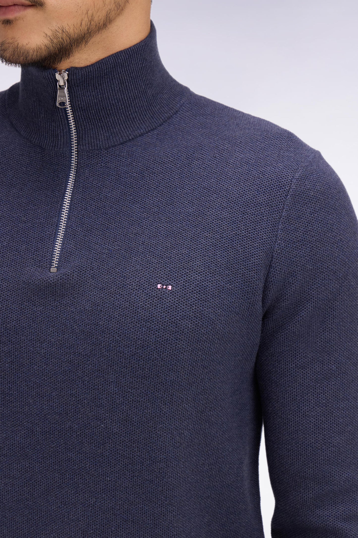 Pull col camionneur en coton bleu foncé