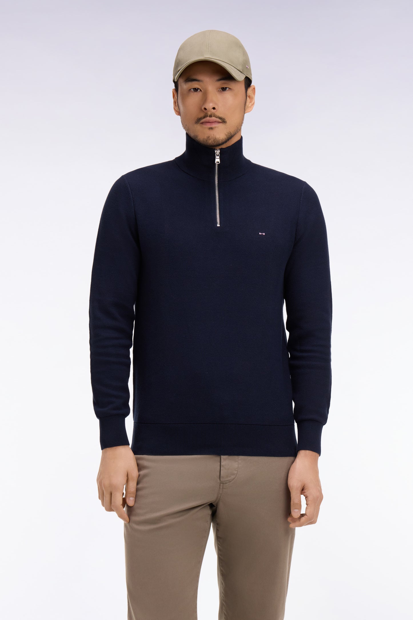 Pull col camionneur en coton marine