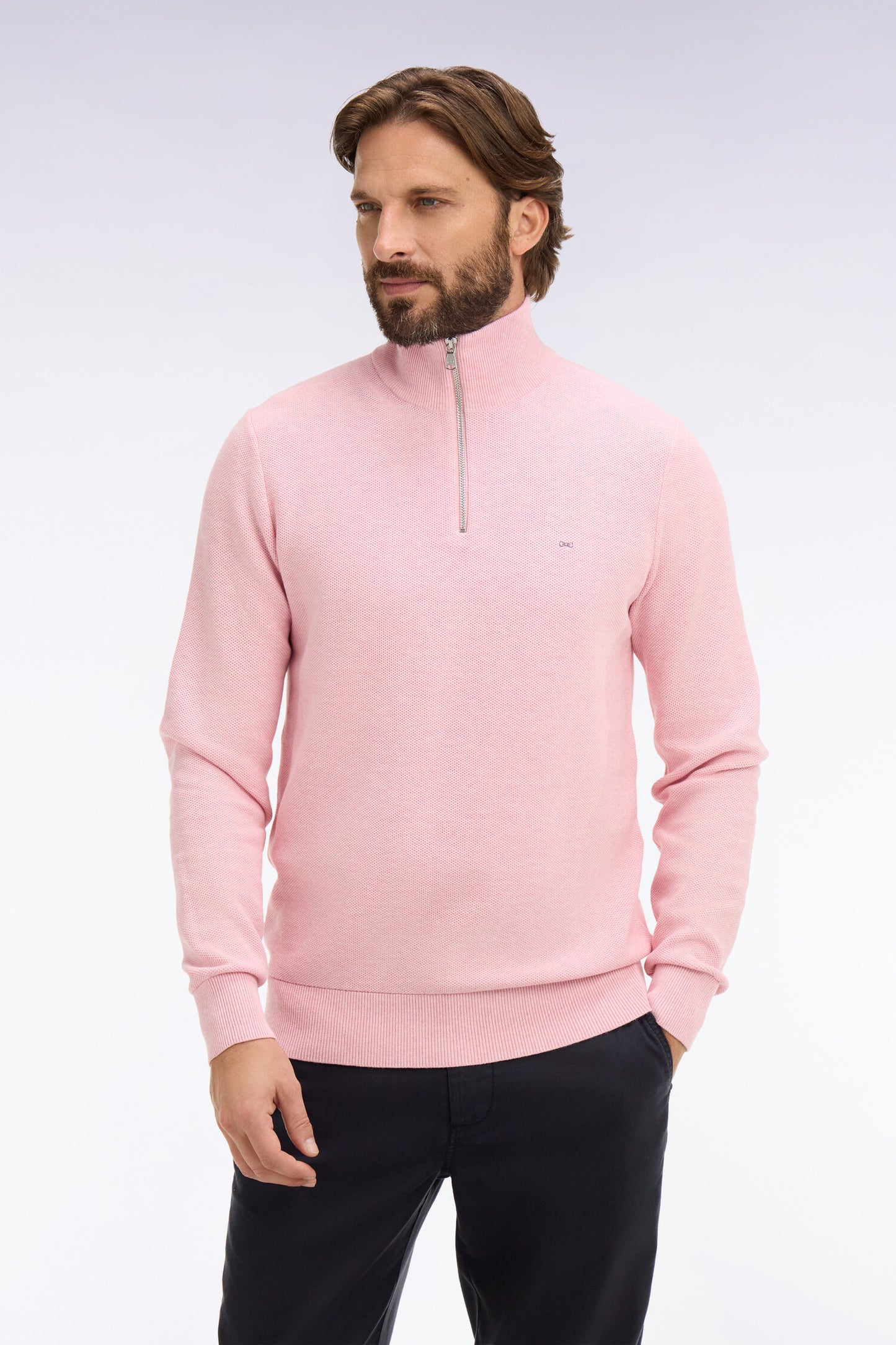Pull col camionneur en coton rose