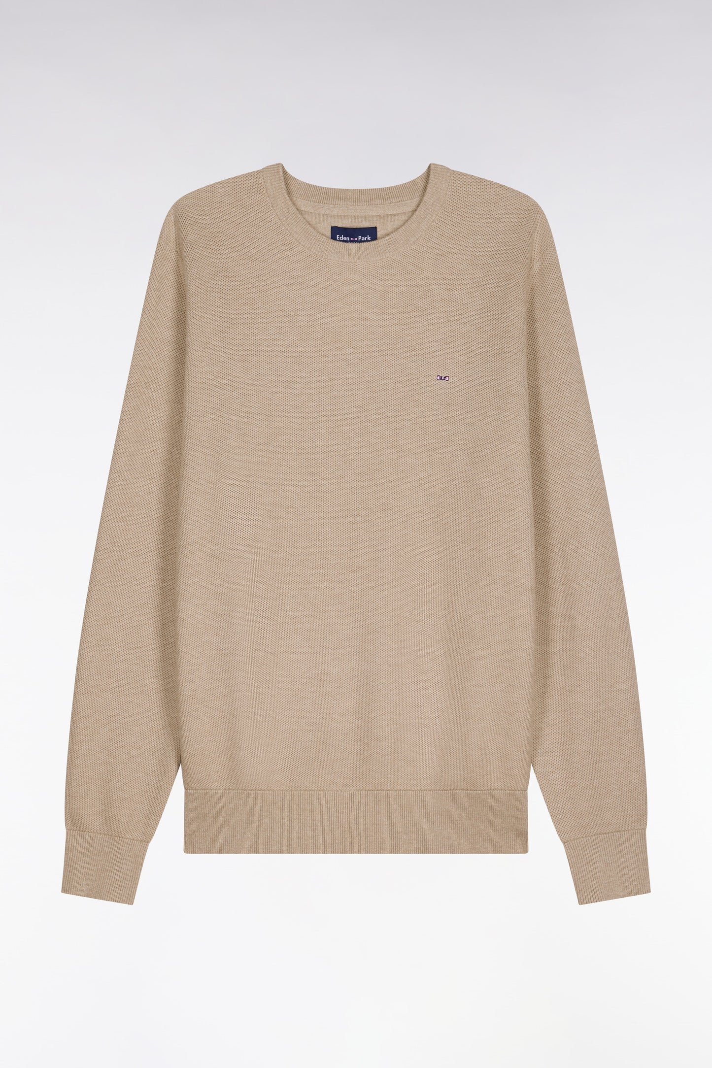 Beige cotton round-neck sweater