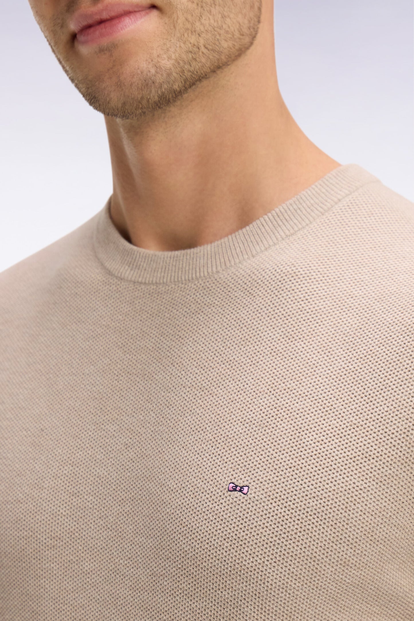 Beige cotton round-neck sweater