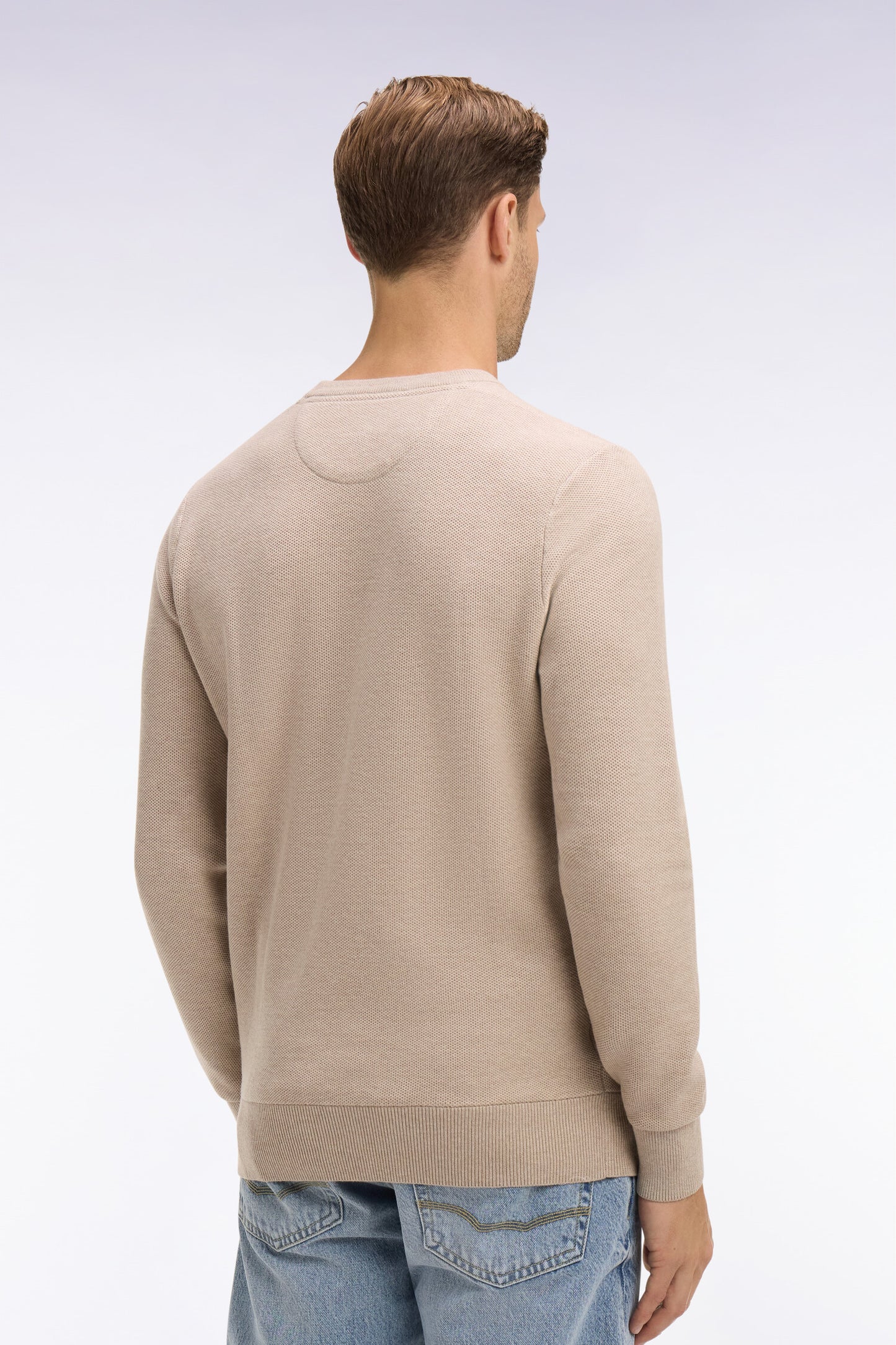 Beige cotton round-neck sweater