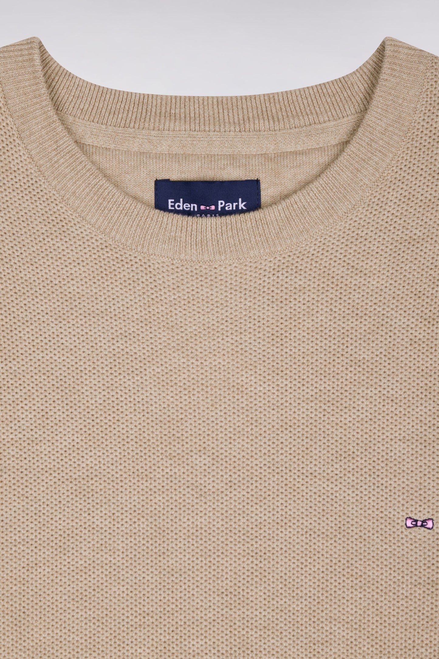 Beige cotton round-neck sweater