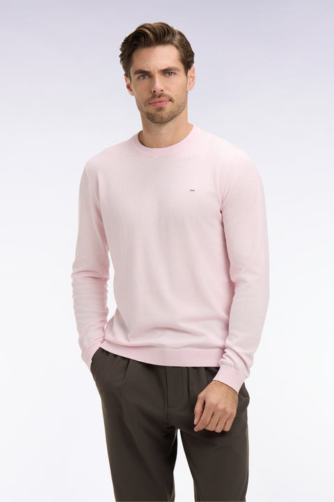 Pull col rond en coton et soie mélangés rose - Image 3