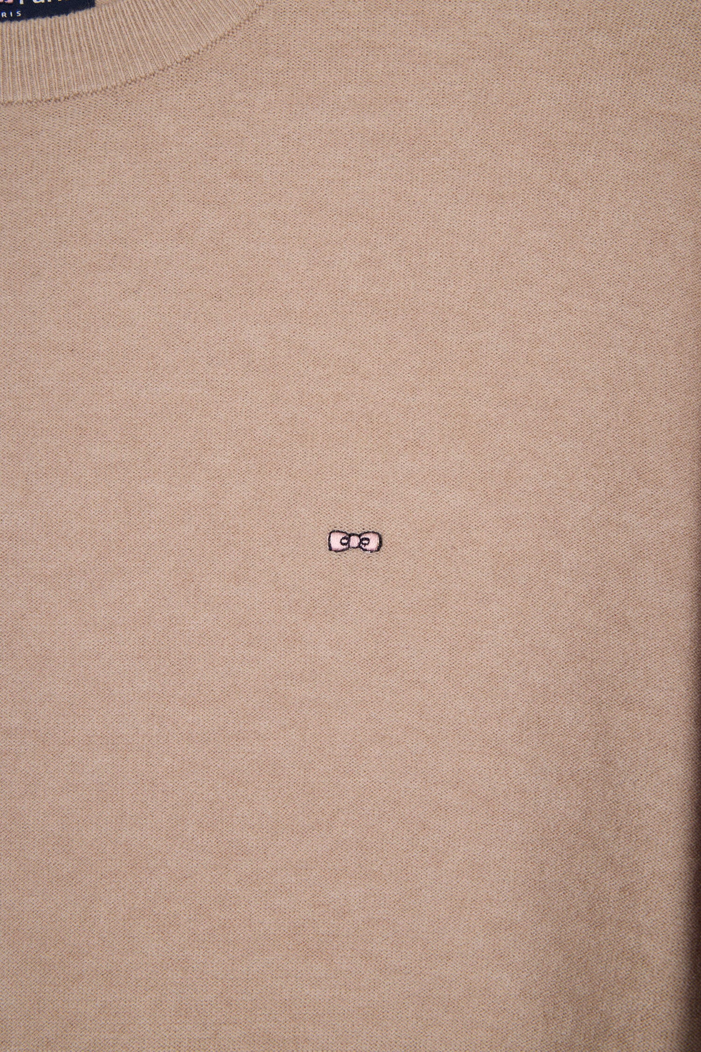 Round-neck sweater in beige cotton and lyocell blend