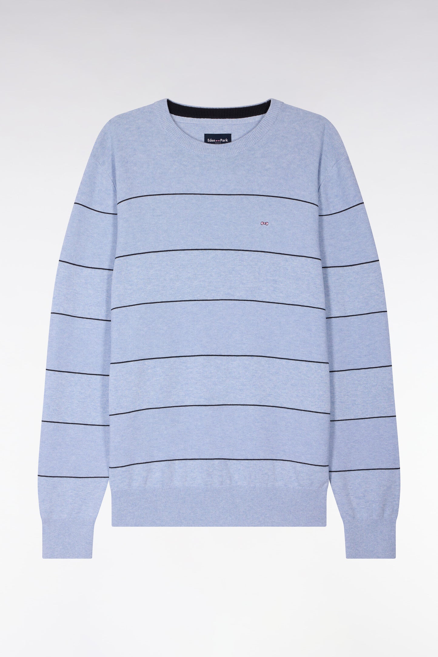 Round-neck striped sky cotton sweater