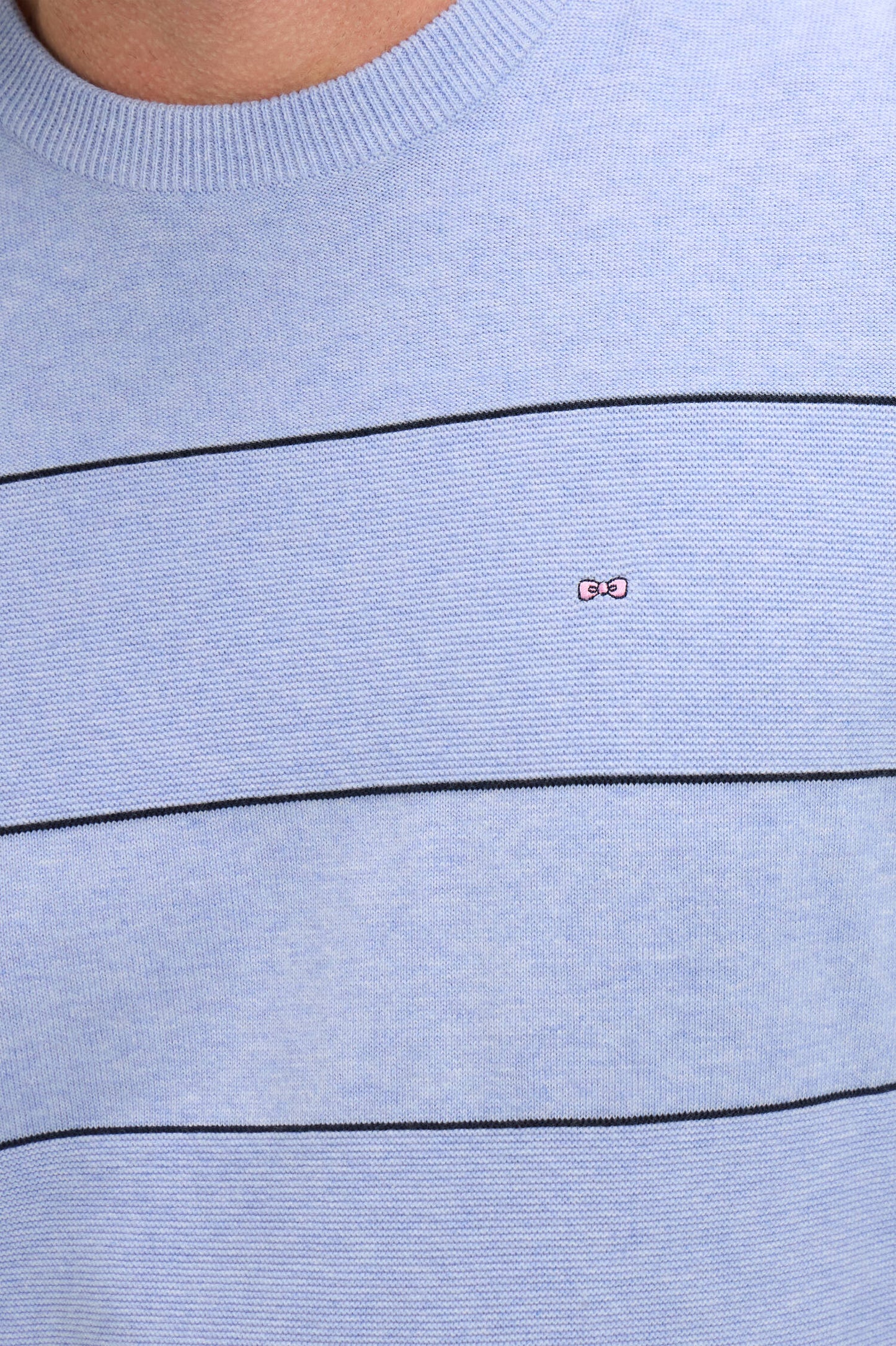 Round-neck striped sky cotton sweater