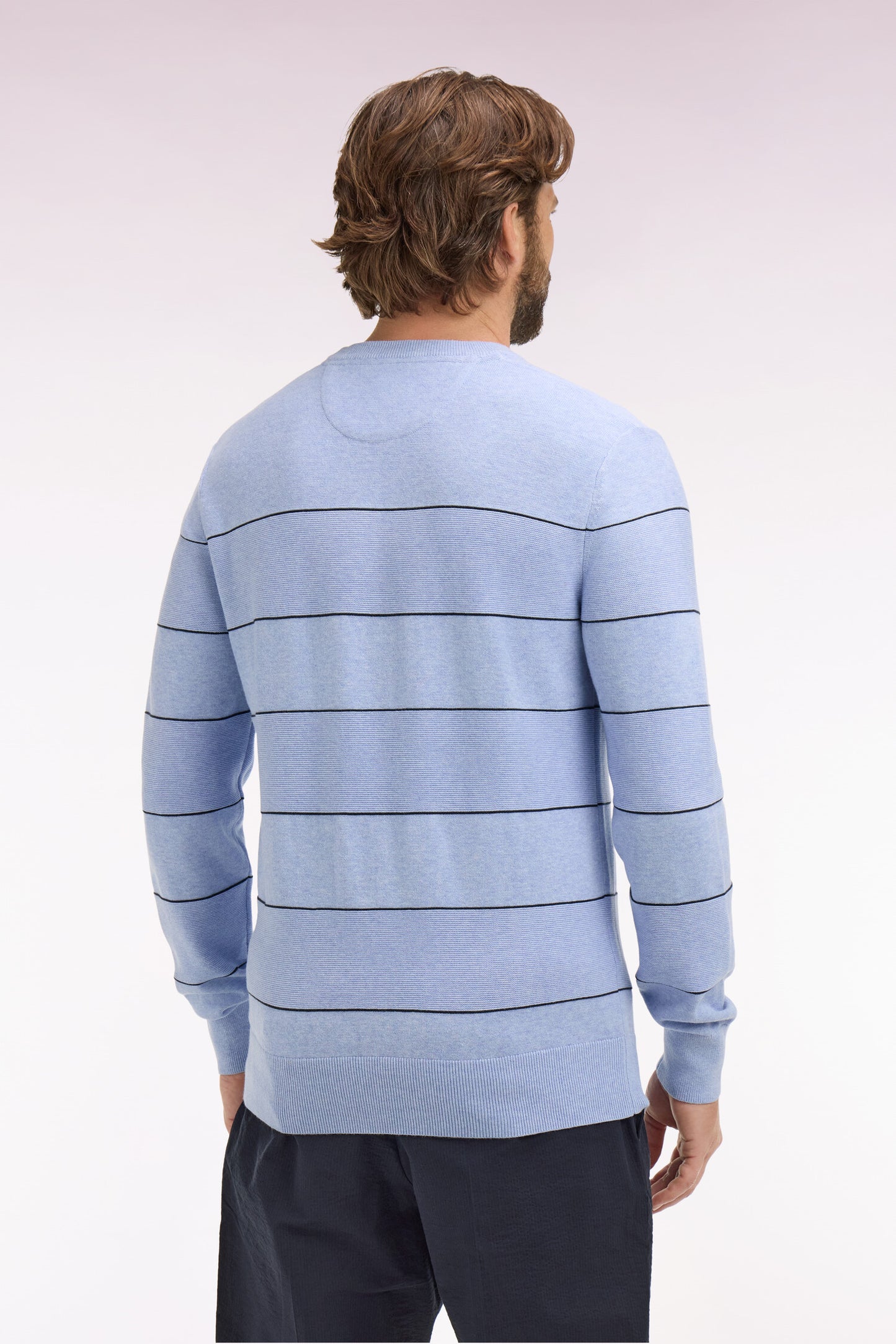 Round-neck striped sky cotton sweater