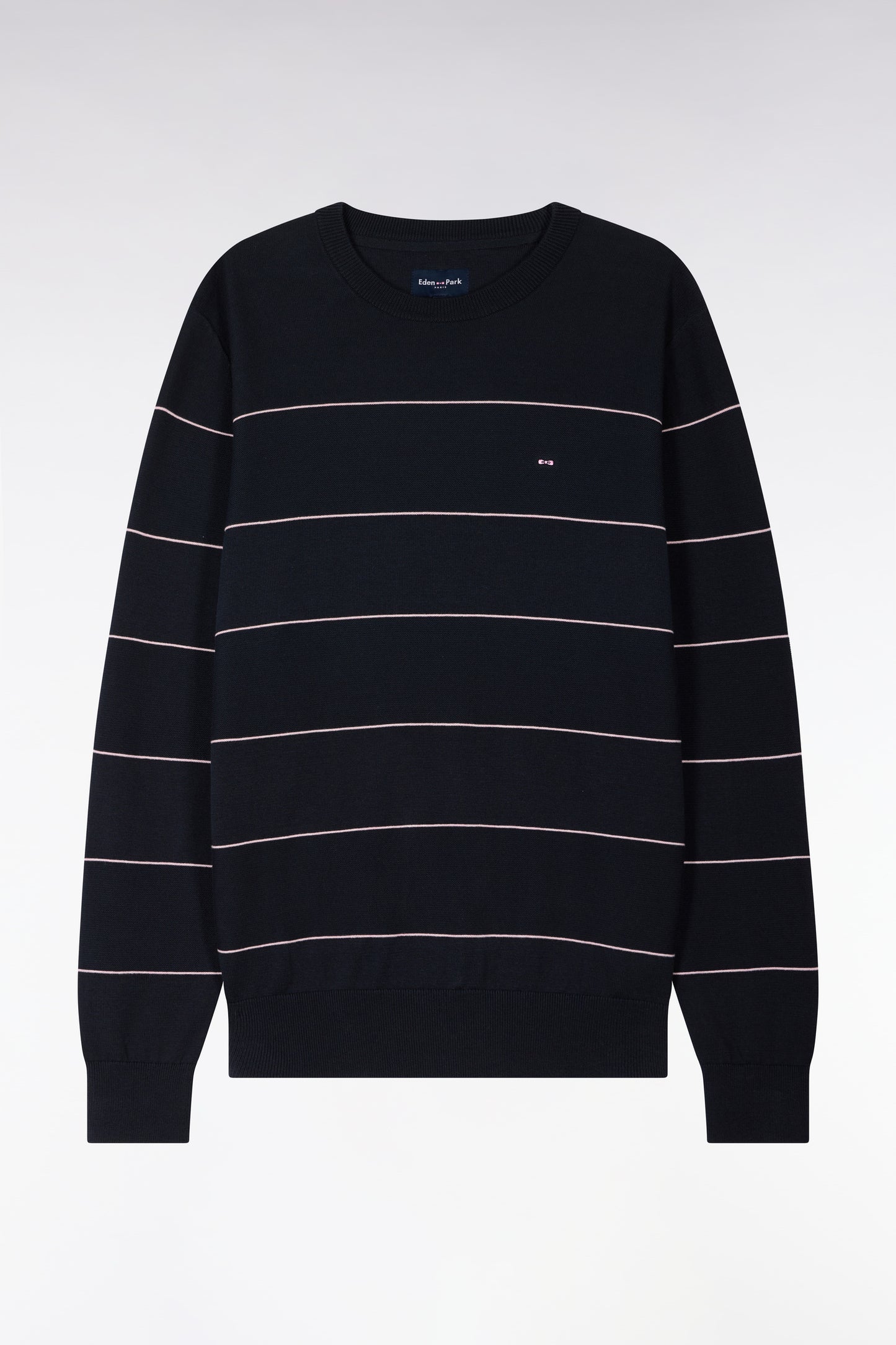 Round-neck striped navy cotton sweater