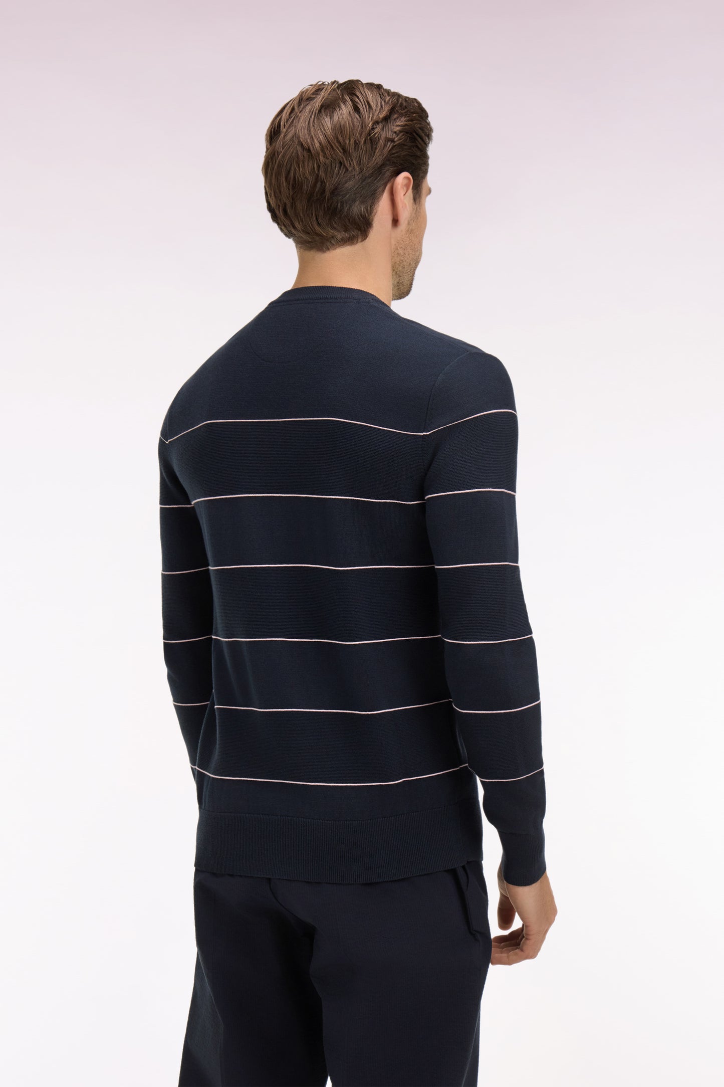 Round-neck striped navy cotton sweater