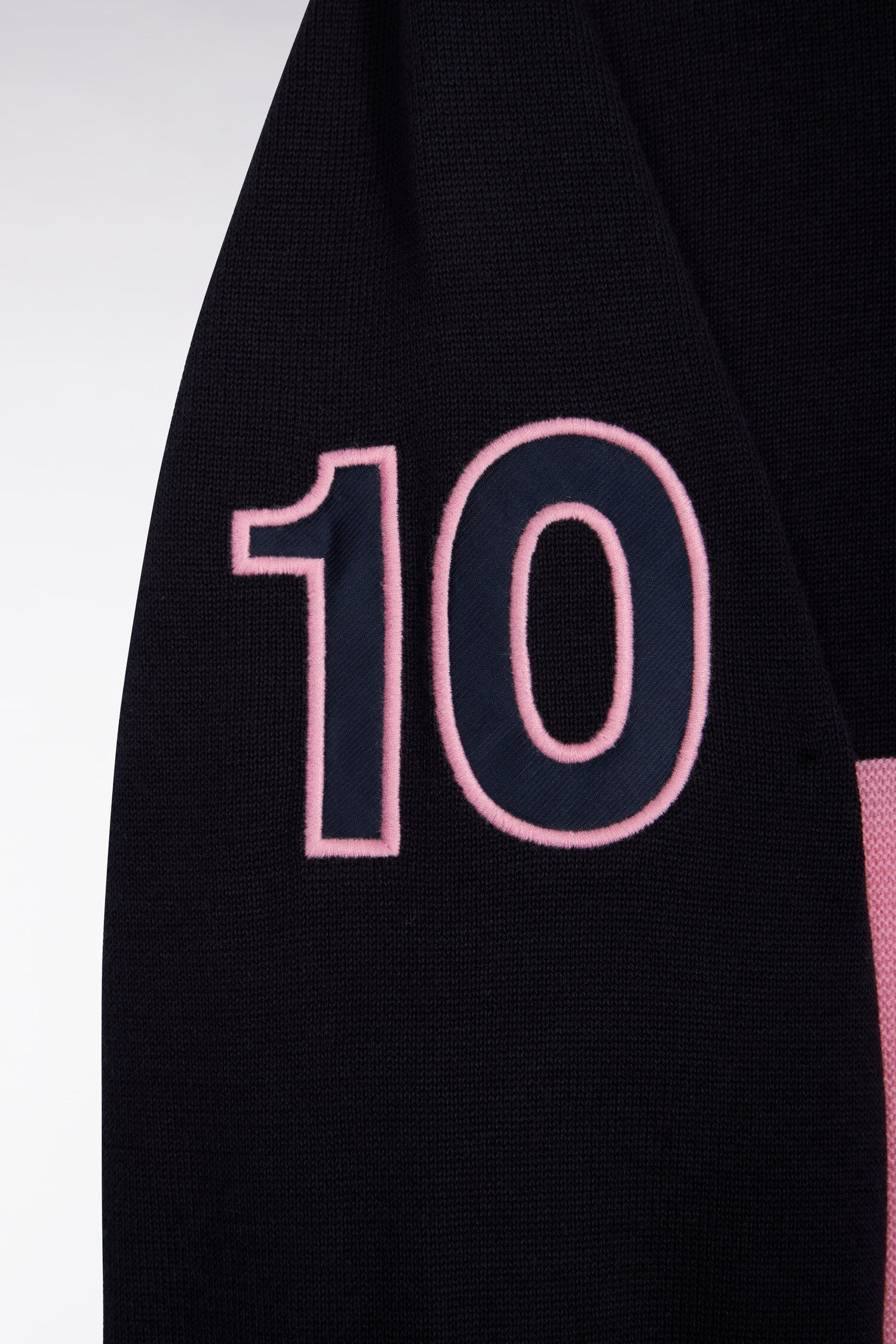 Pull col maillot en coton marine à rayure rugby rose