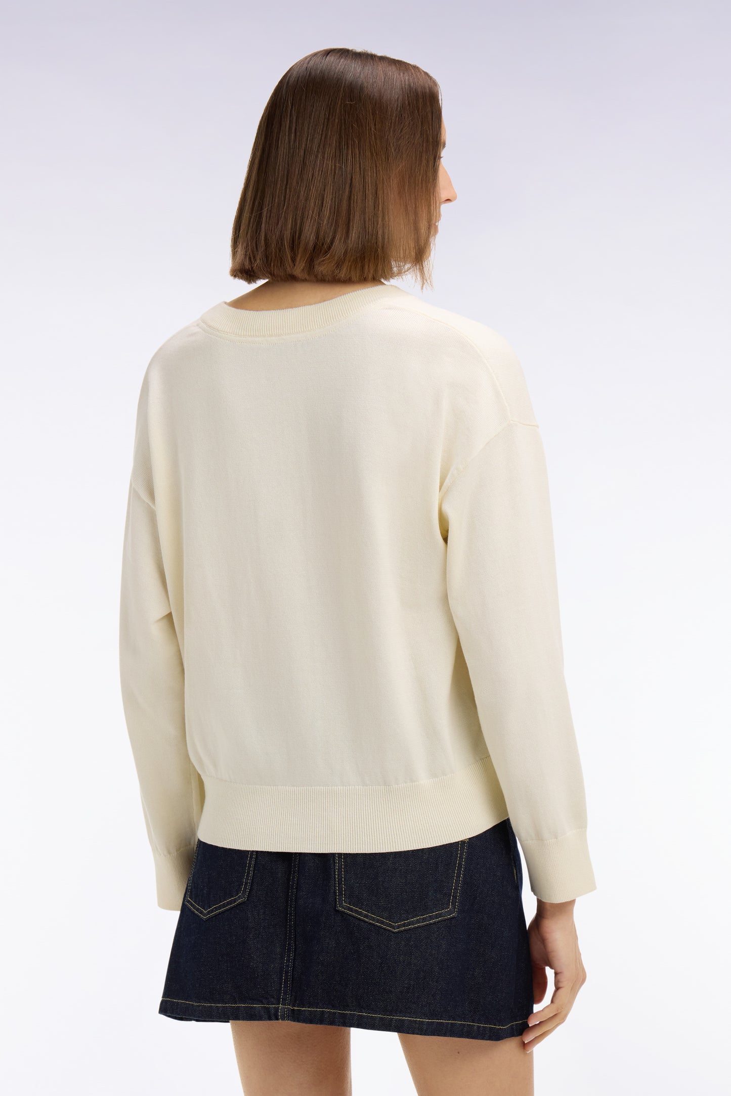 Pull-over à col V en coton écru coupe oversized