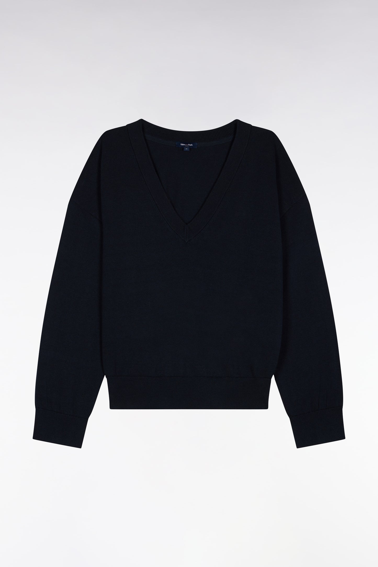 Pull-over à col V en coton marine coupe oversized