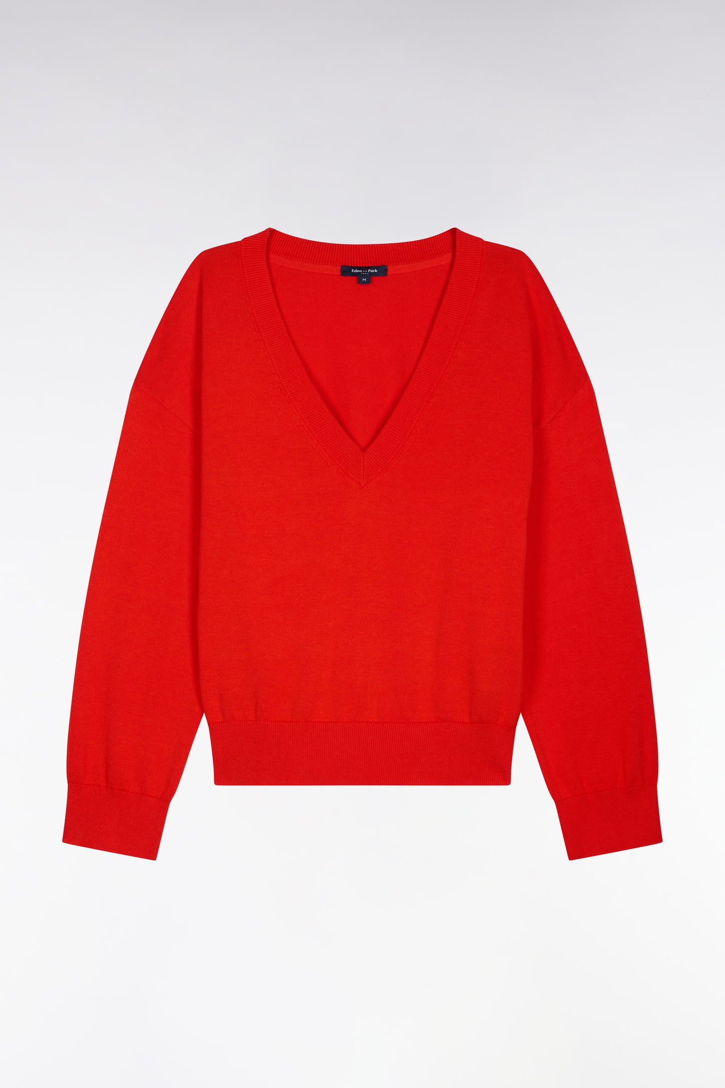 Pull-over à col V en coton rouge coupe oversized
