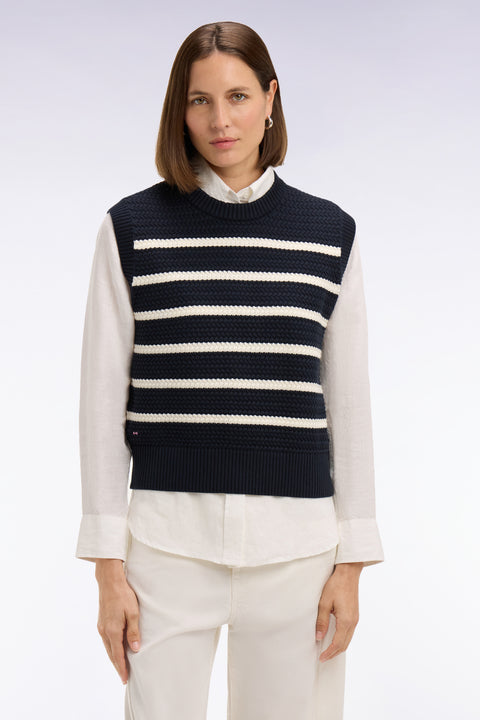 Pull marinière sans manche en coton tressé marine - Image 3