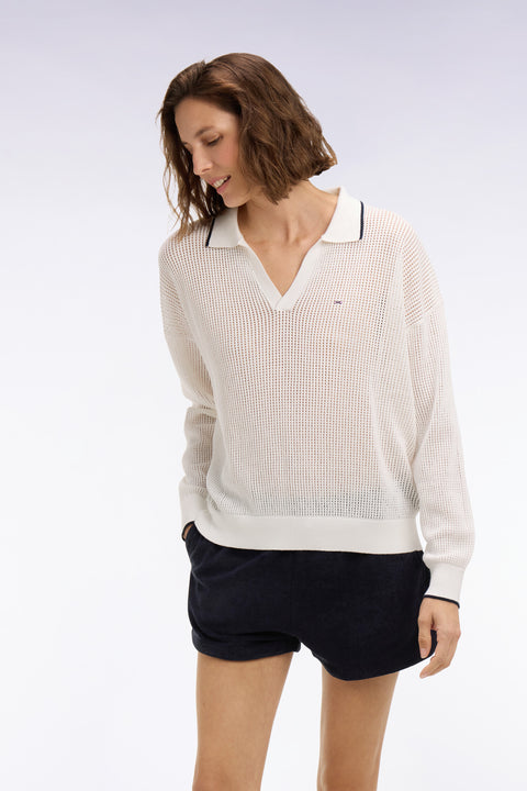 Pull col polo en coton blanc - Image 1