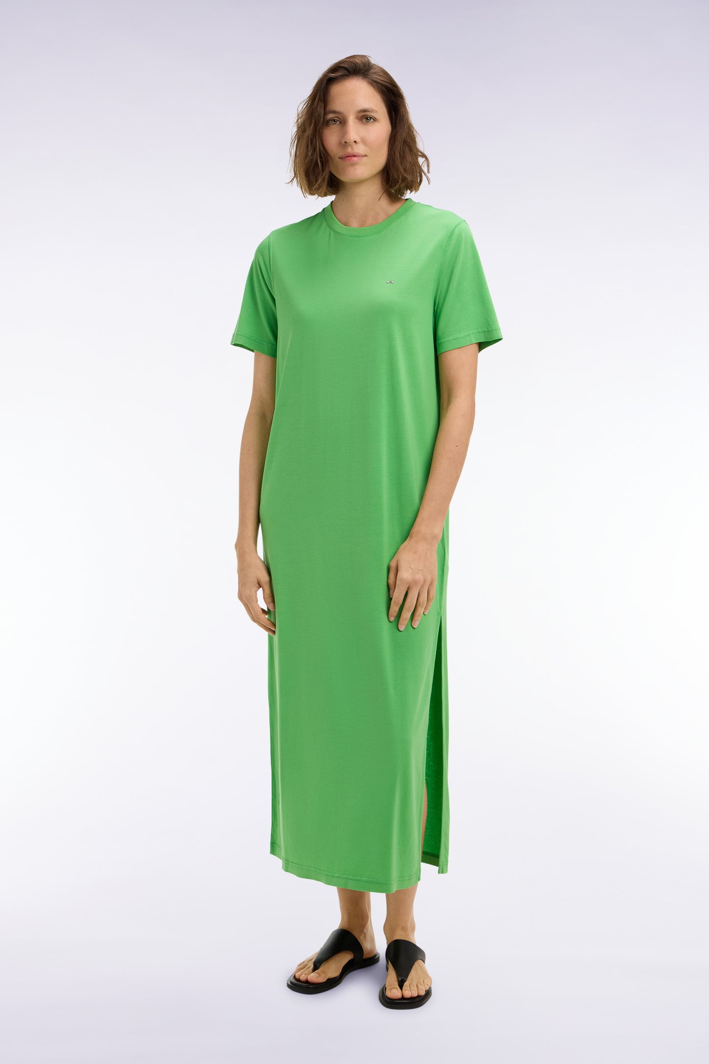Green straight cut lyocell and cotton T-shirt dress