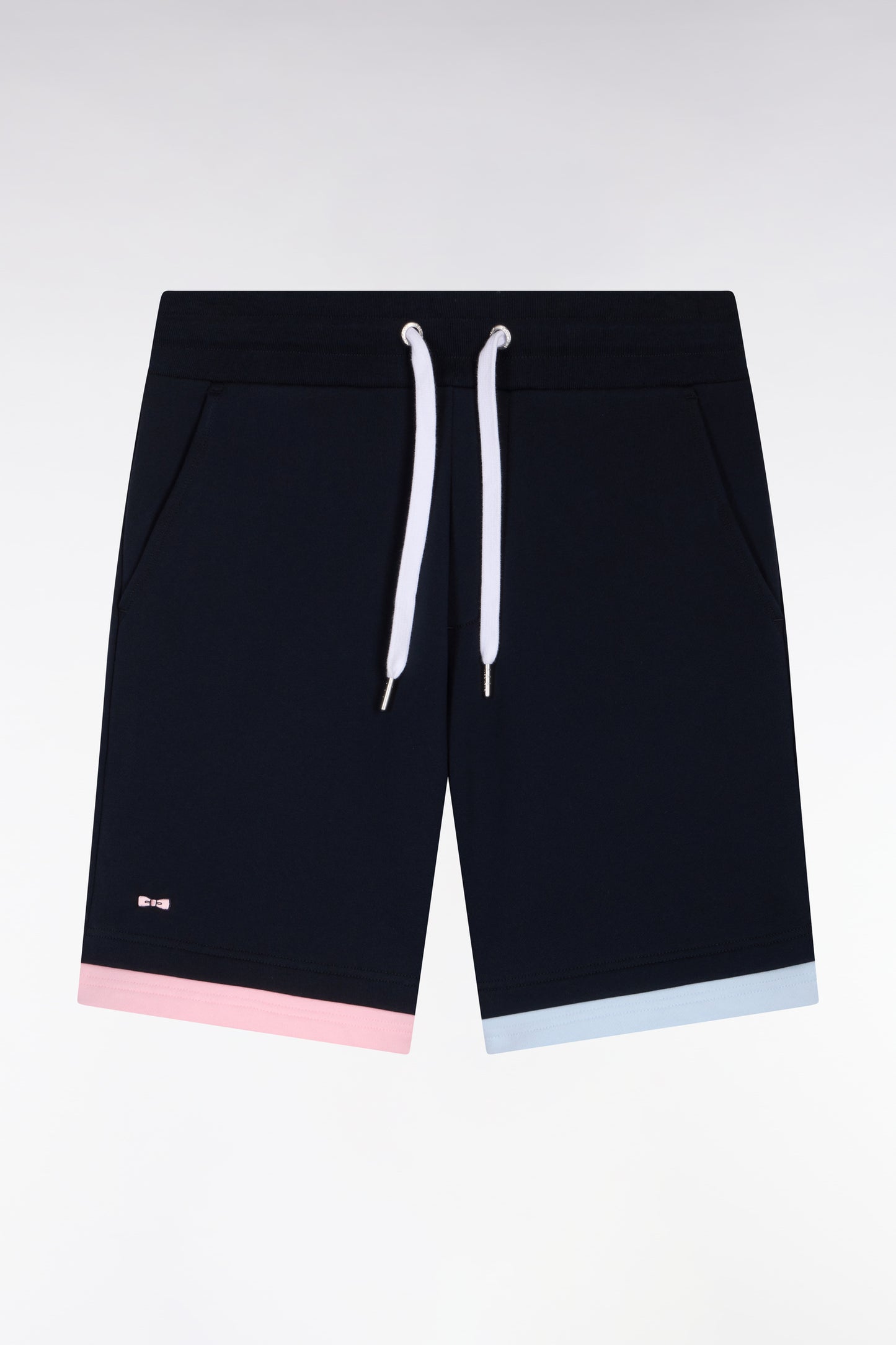 Short en molleton coton marine à bordures contrastées