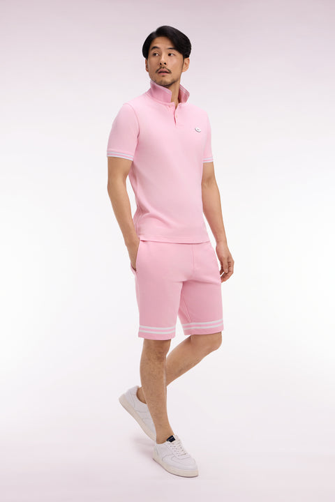 Short en molleton rose à bordures de jambe rayées - Image 1