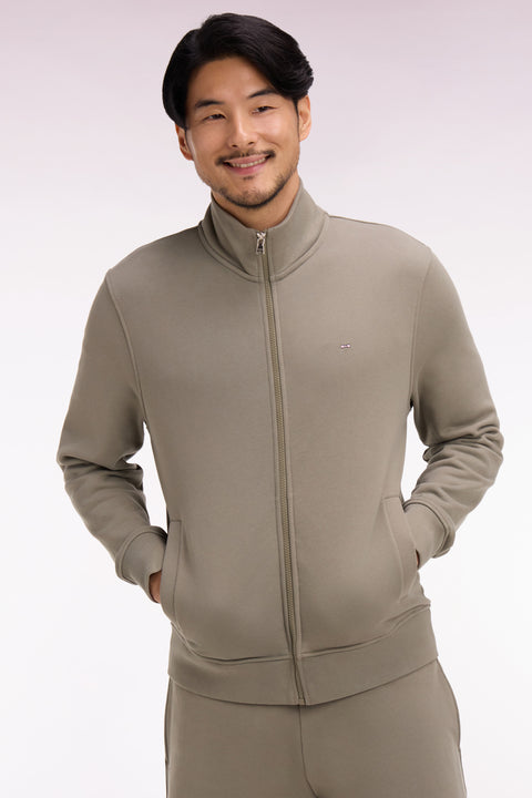 Sweatshirt zippé en molleton coton beige - Image 1