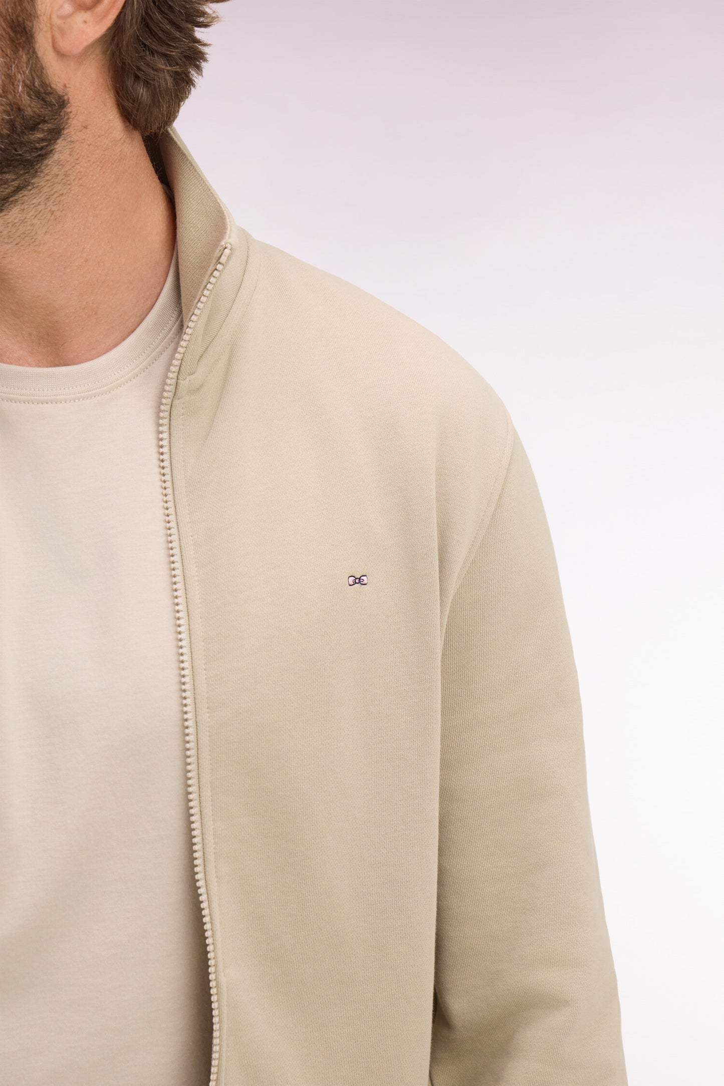Sweatshirt zippé en molleton coton beige