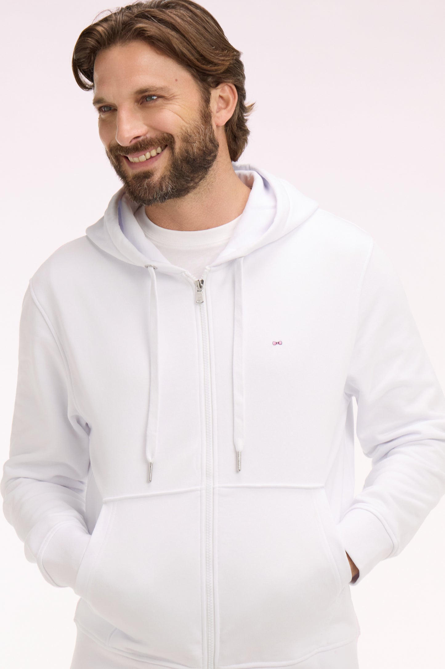 Sweatshirt zippé à capuche en molleton coton blanc