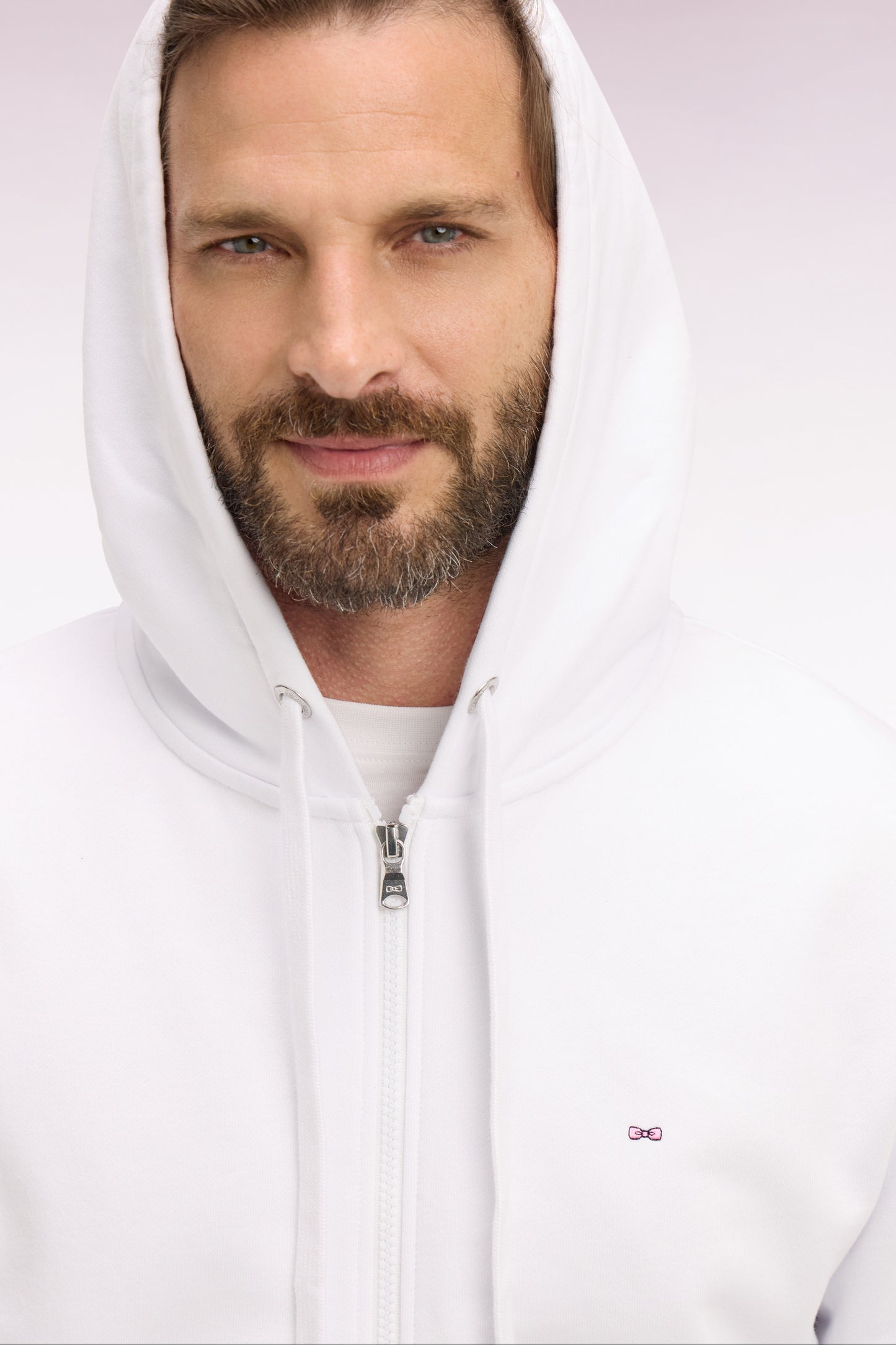 Sweatshirt zippé à capuche en molleton coton blanc