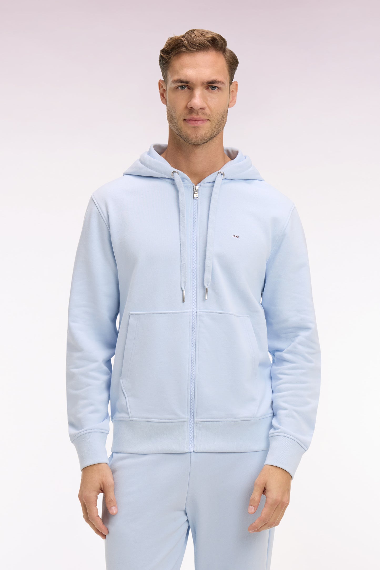 Sweatshirt zippé à capuche en molleton coton ciel