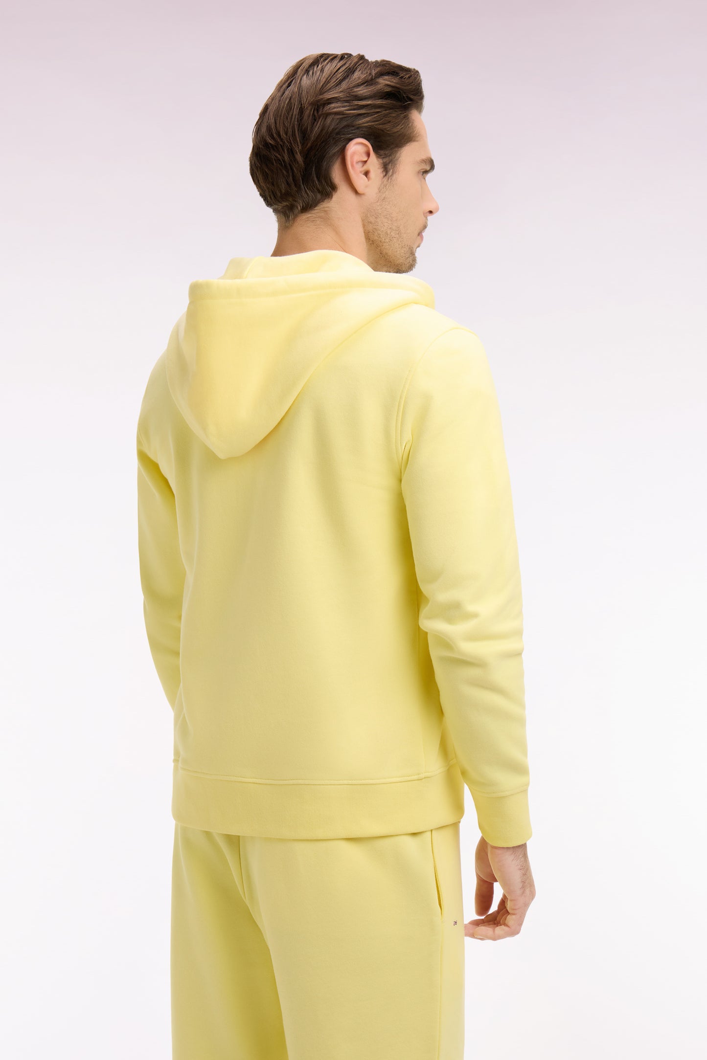 Sweatshirt zippé à capuche en molleton coton jaune