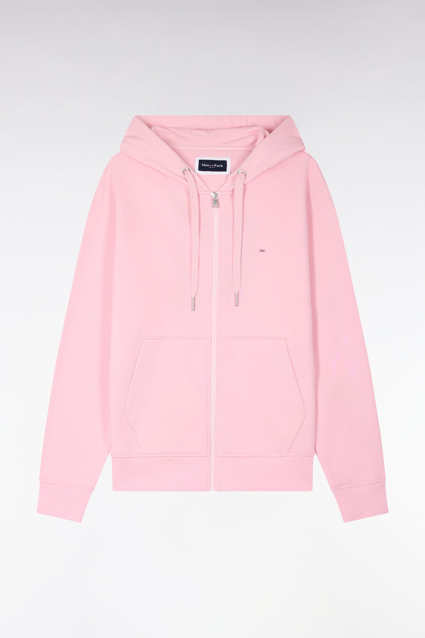 Pink cotton fleece zipped hooded sweatshirt