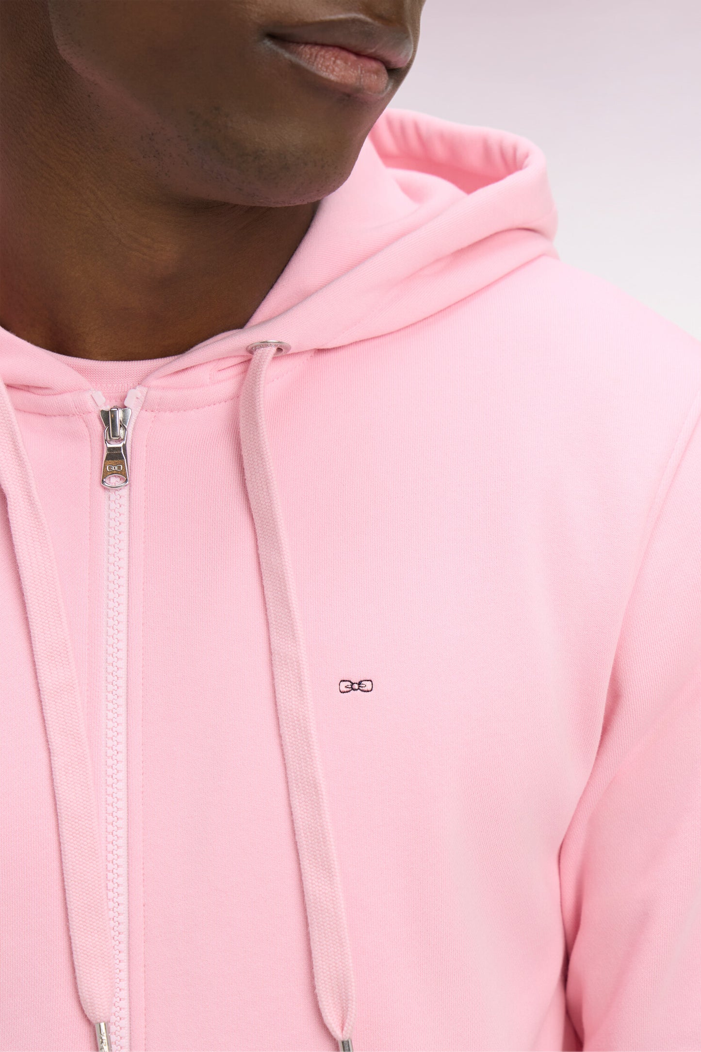 Pink cotton fleece zipped hooded sweatshirt