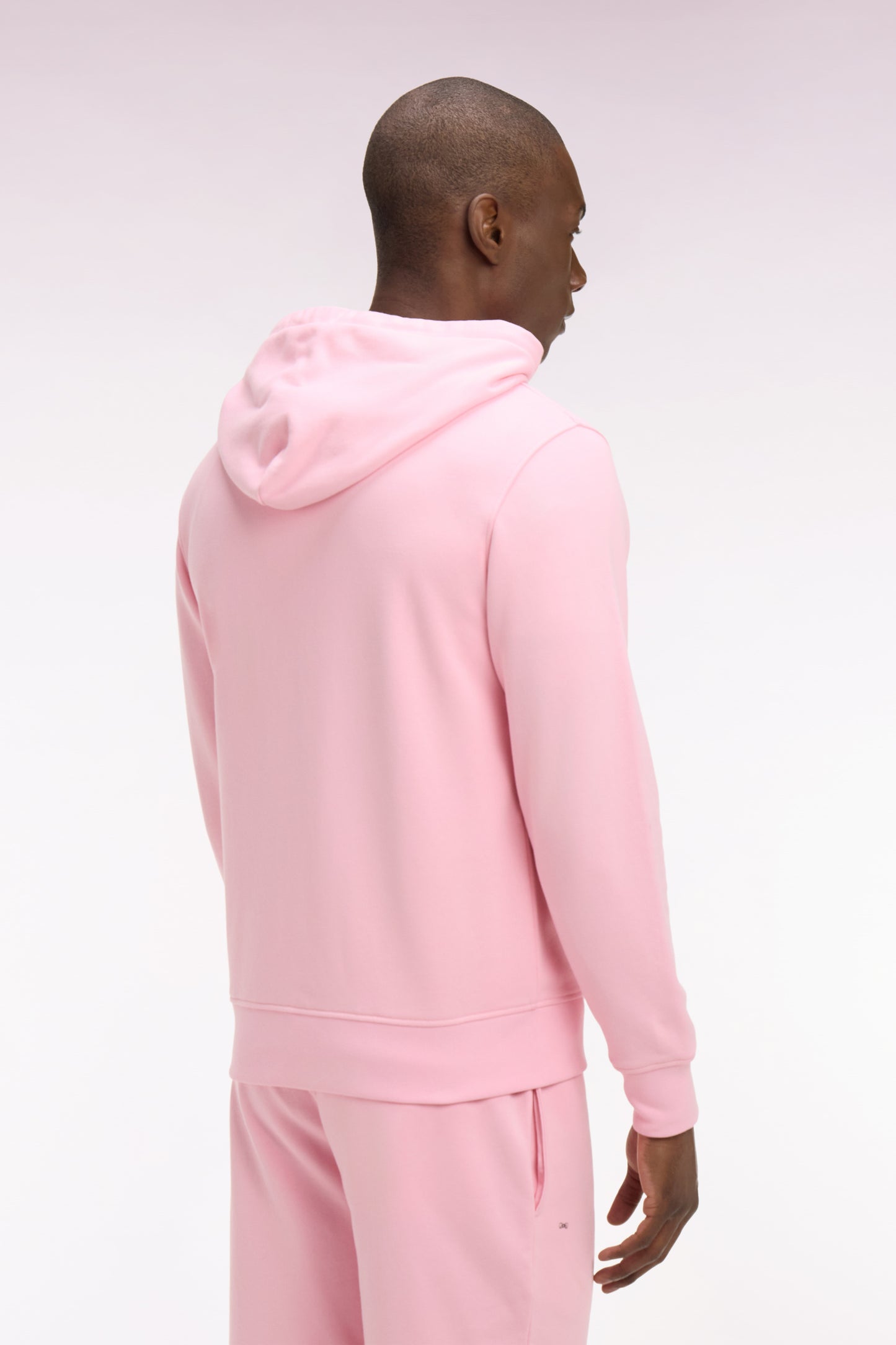 Pink cotton fleece zipped hooded sweatshirt