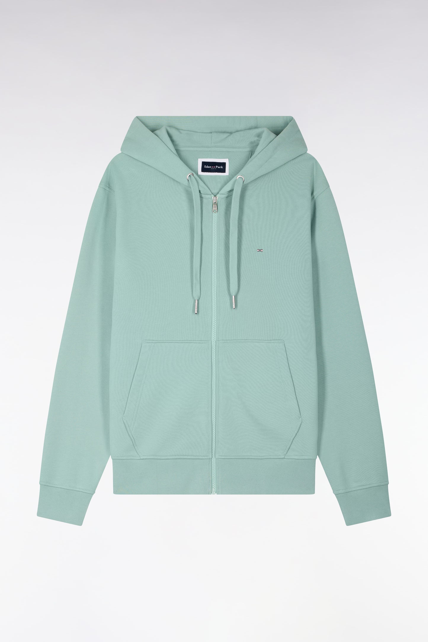 Zipped hooded sweatshirt in sea green cotton fleece