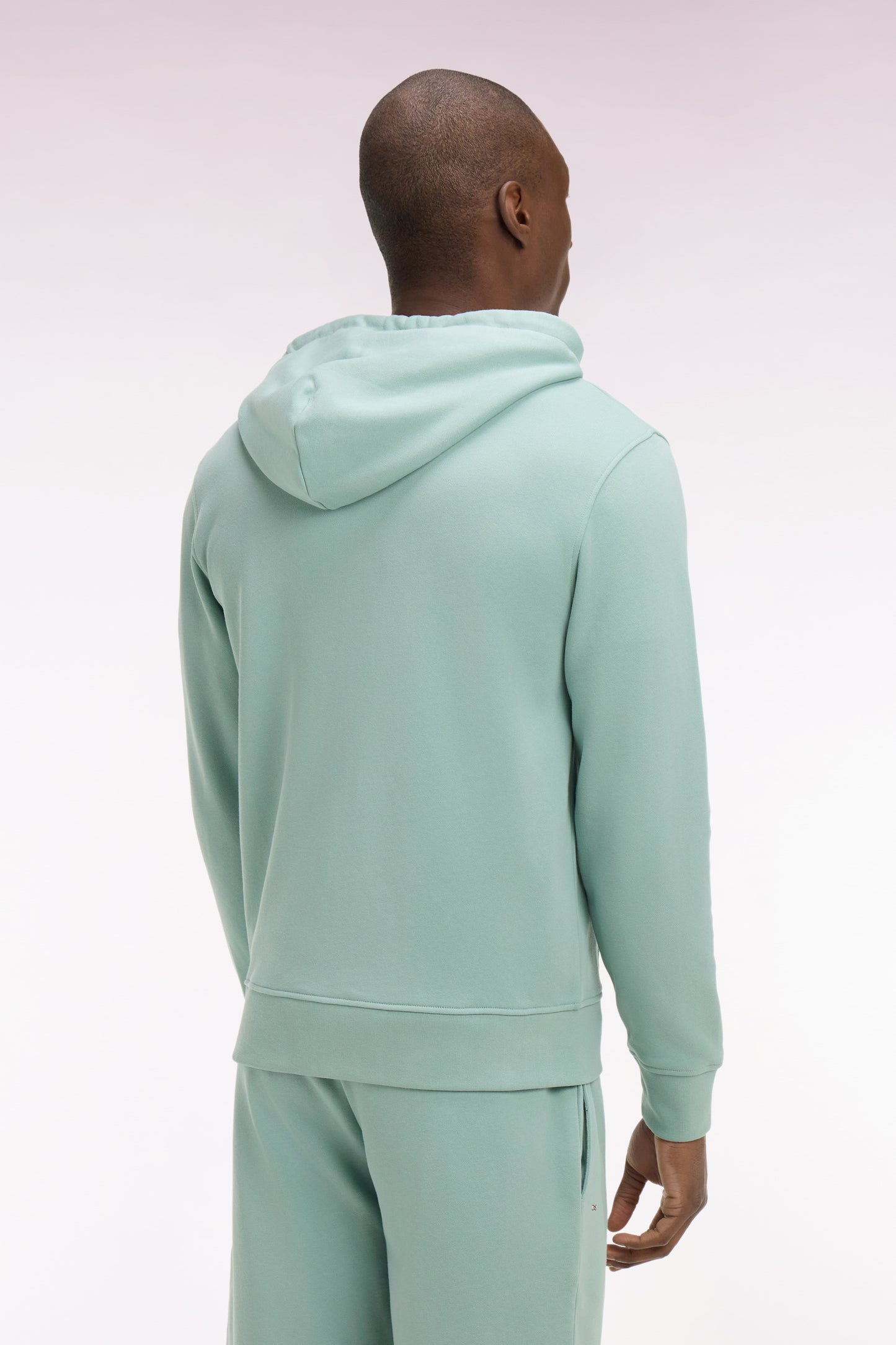 Zipped hooded sweatshirt in sea green cotton fleece