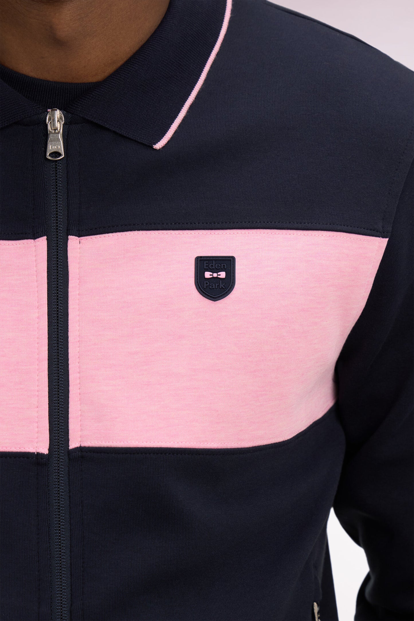 Sweatshirt zippé col polo en molleton marine