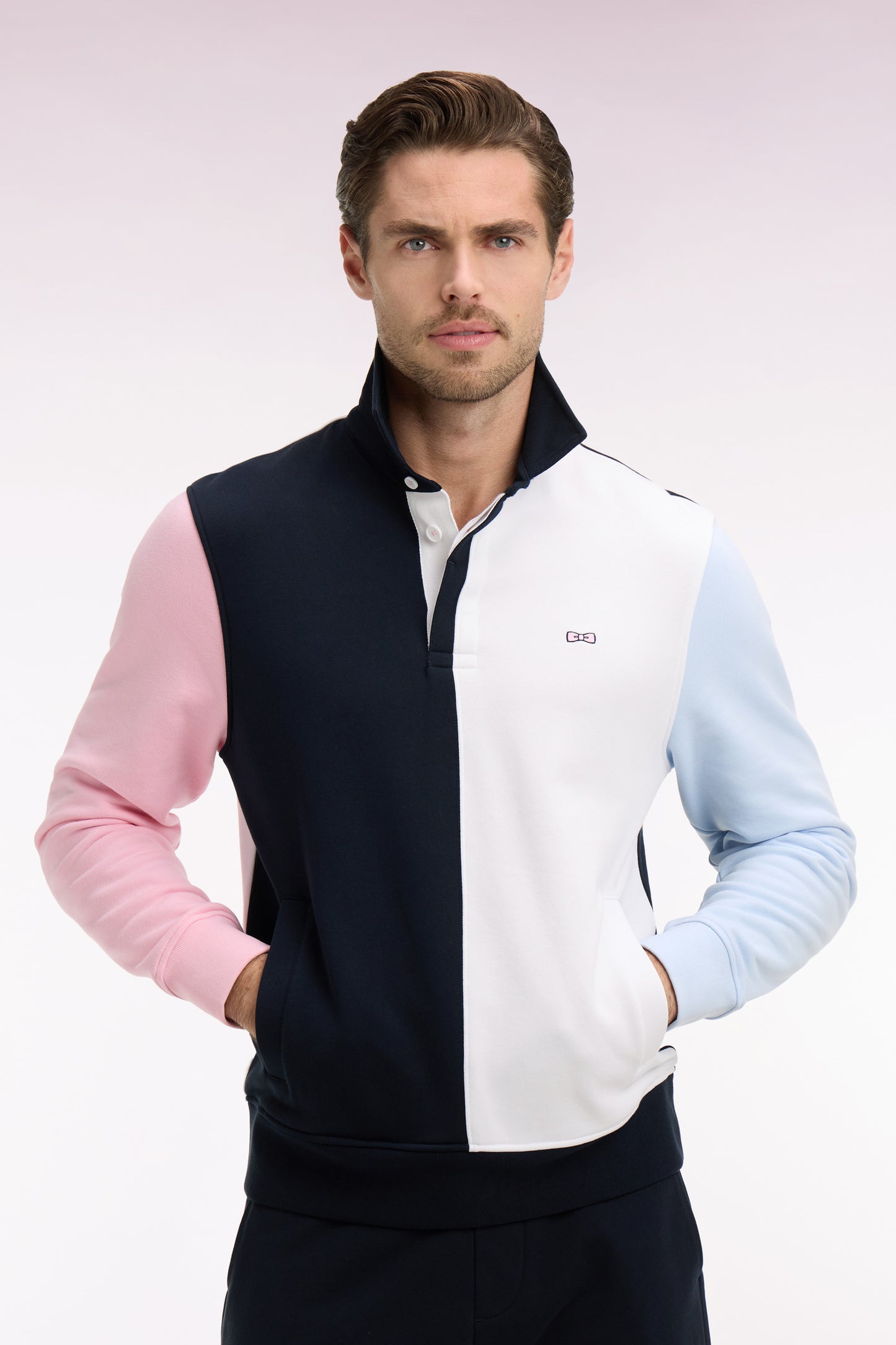 Colorblock cotton fleece jersey