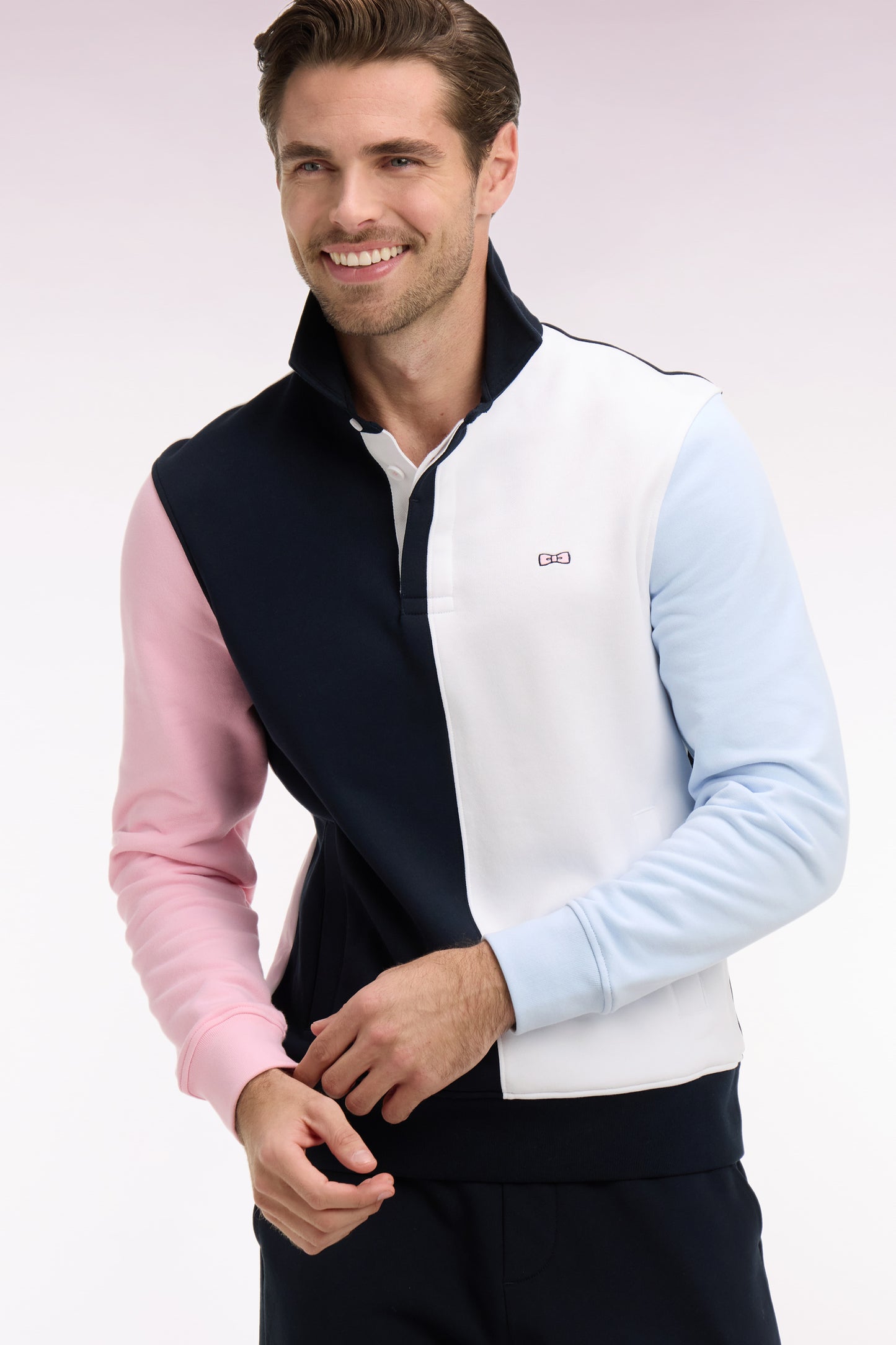Colorblock cotton fleece jersey