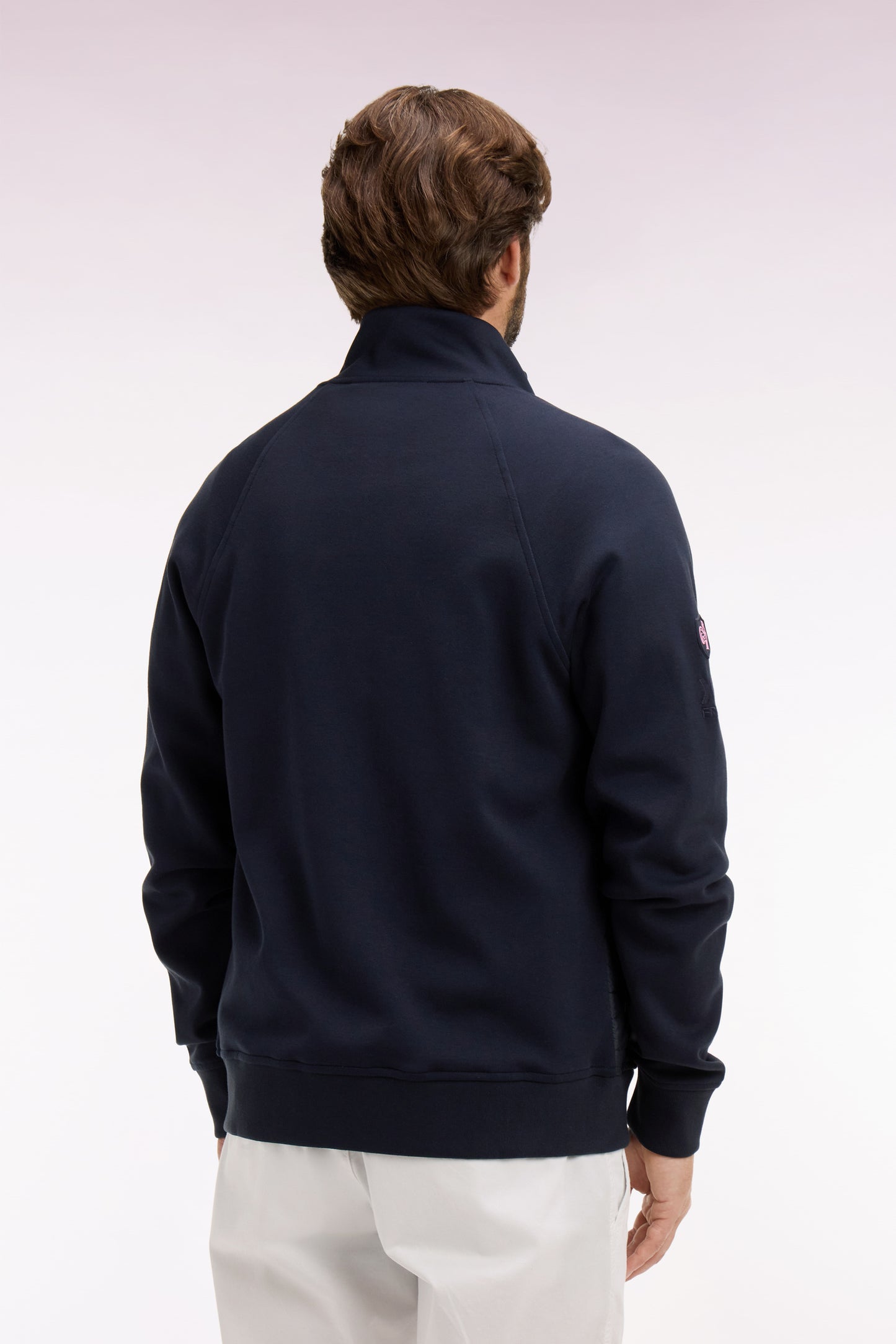 XV de France zipped sweatshirt in navy fleece with quilted facing, regular fit