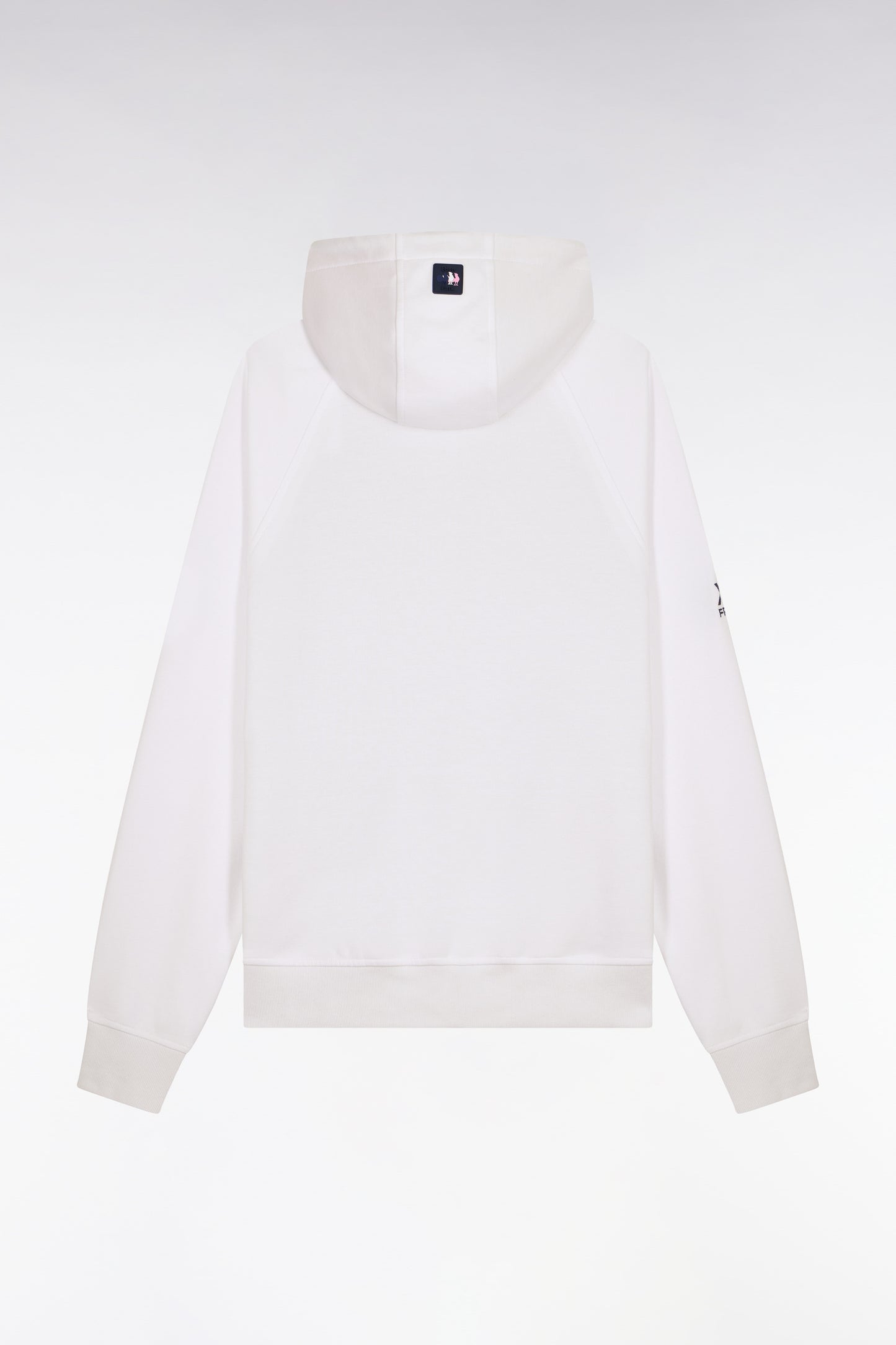 Sweatshirt zippé XV de France à capuche en molleton blanc à parmenture matelassée marine coupe regular