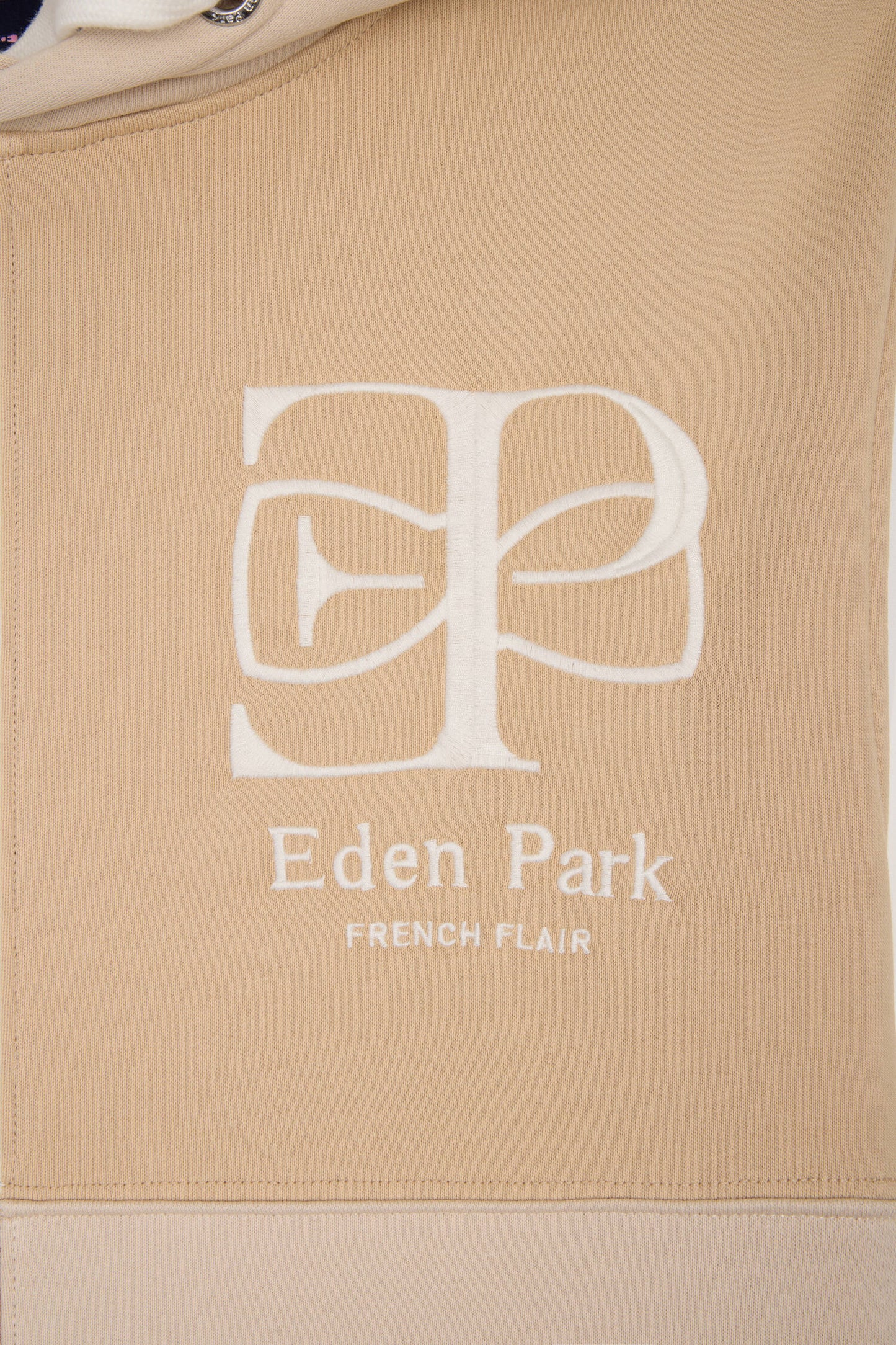 Sweatshirt à capuche en molleton beige colorblock cadrans coupe regular